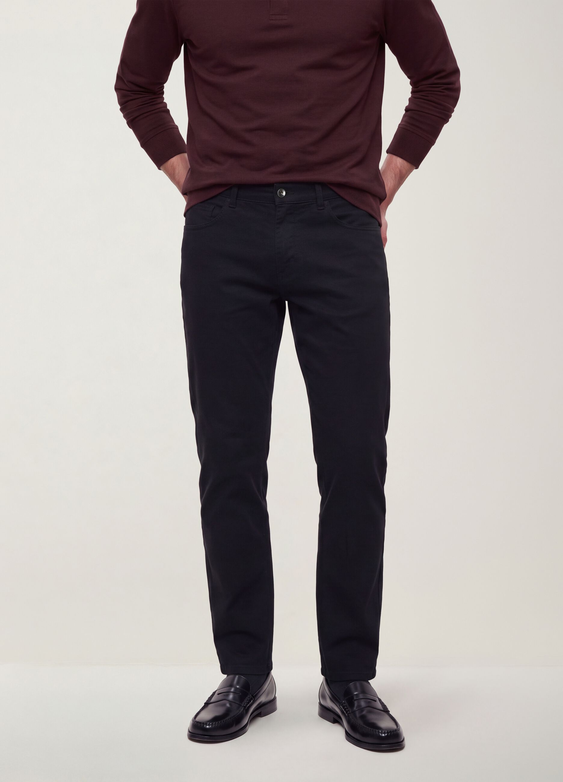 Black pure cotton five-pocket trousers