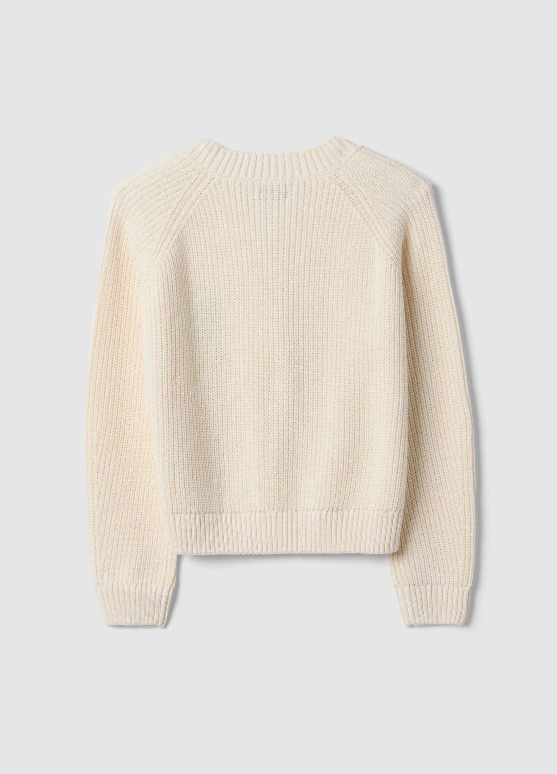 Beige cotton-blend fitted cardigan with deep V-neck
