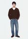 Maglia marrone in puro cotone con scollo profondo a V regular fit_1