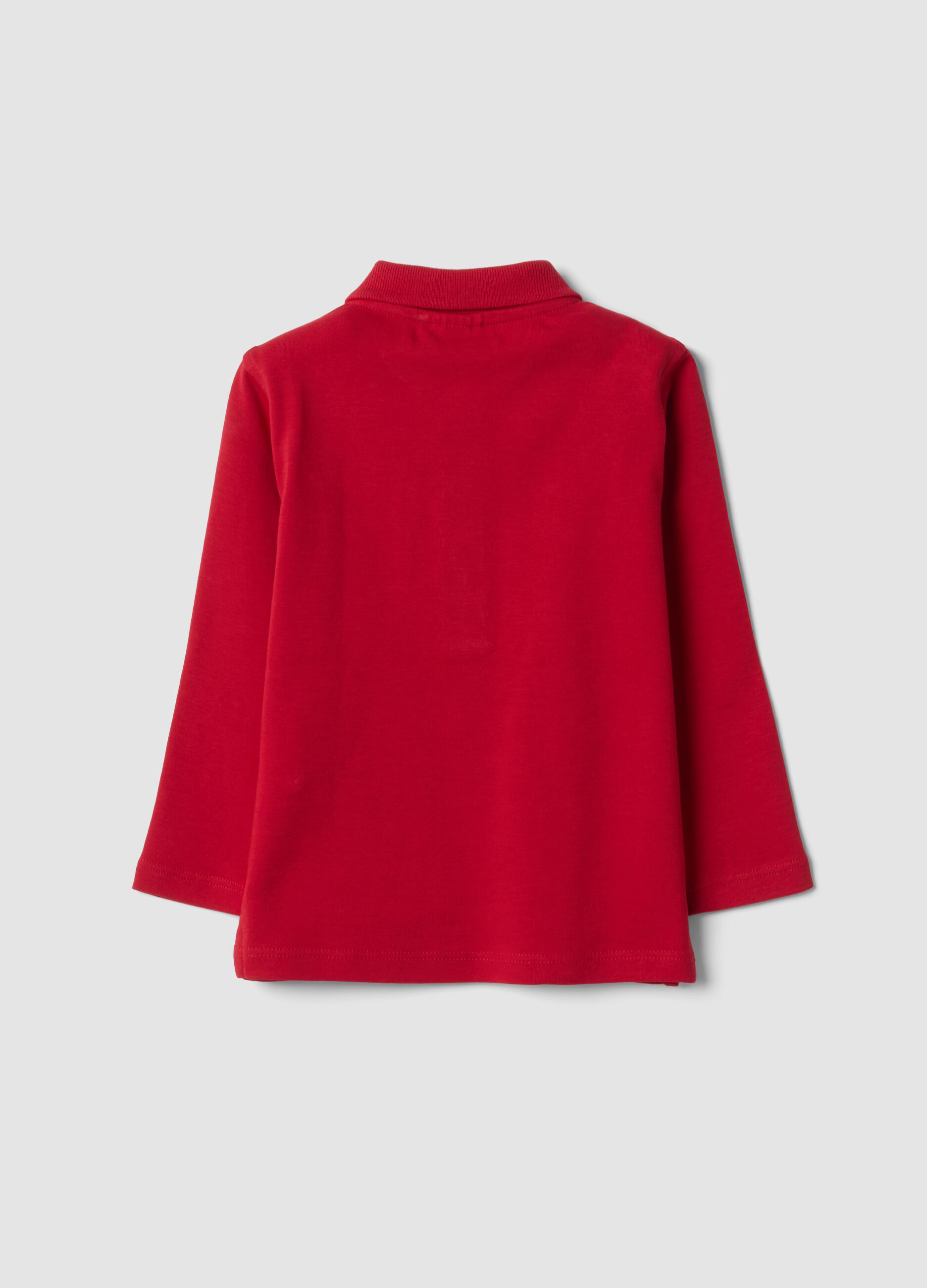 Polo rossa in puro cotone organico a maniche lunghe per bimbo