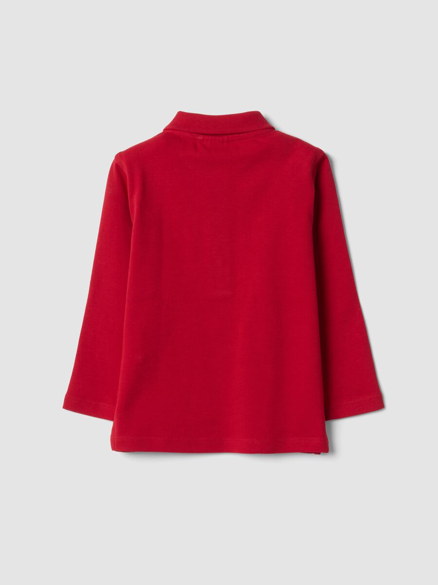 Red long-sleeve polo shirt in pure organic cotton for baby boy_1