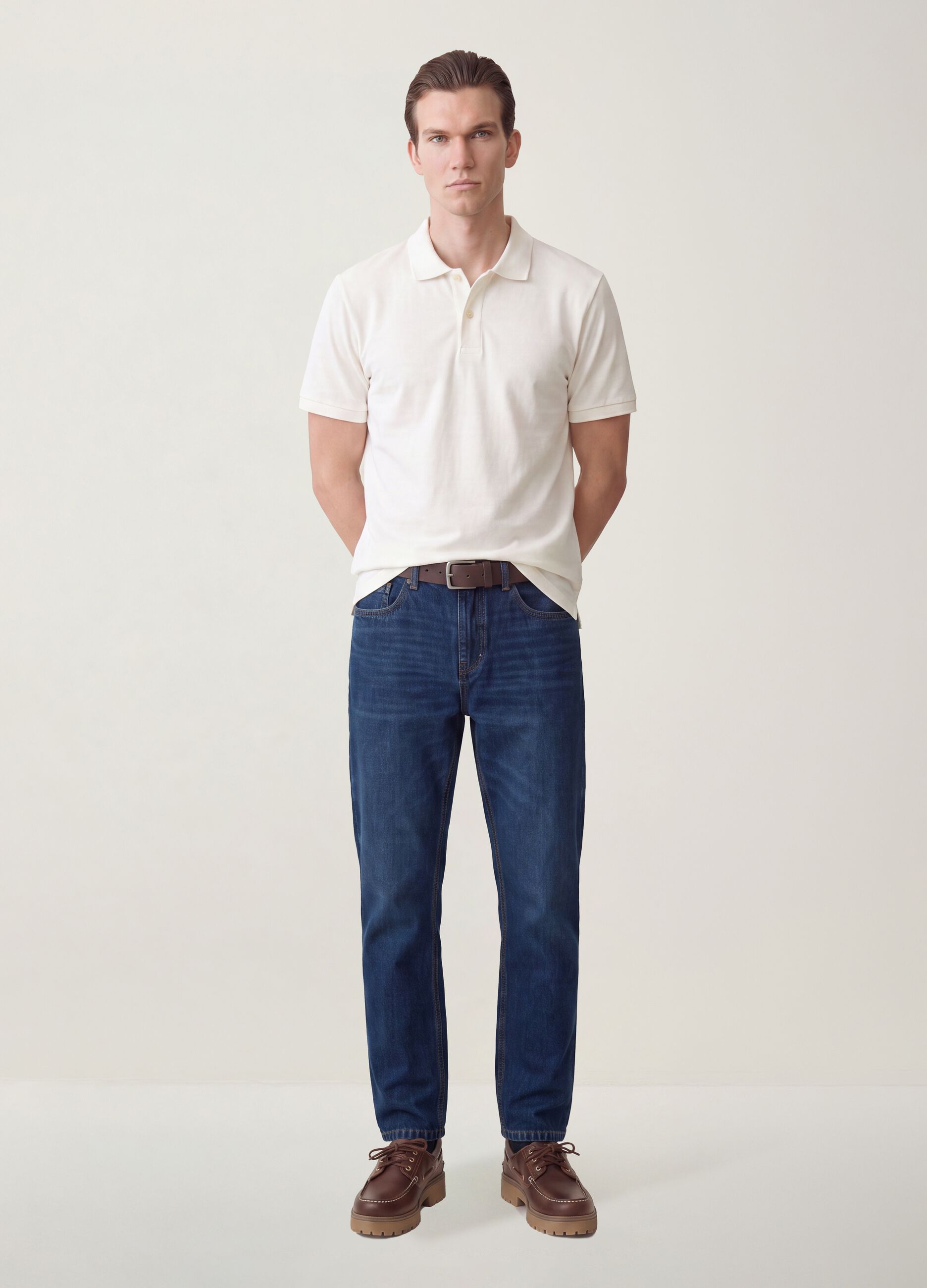 Regular tapered pure cotton denim jeans