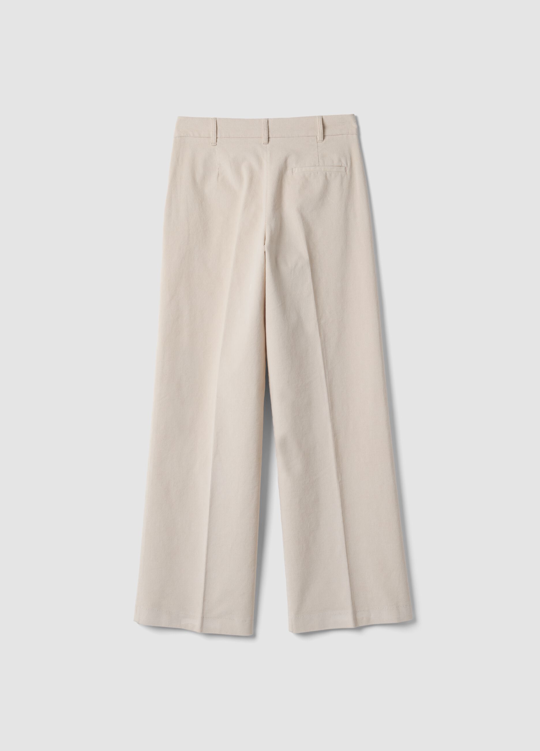بنطال The Iconic Pants بيج بقصّة مستقيمة من قطن مطاطي مضلّع