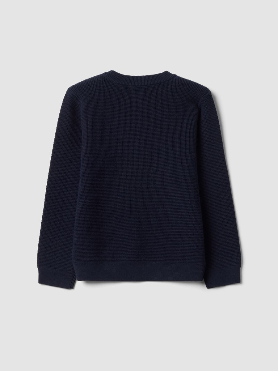 Blue cotton-blend crew-neck knitted jumper_1