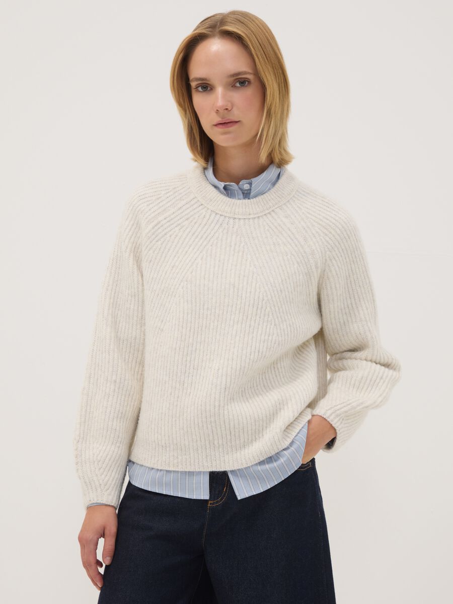 Beige ribbed wool-blend crew-neck jumper_0