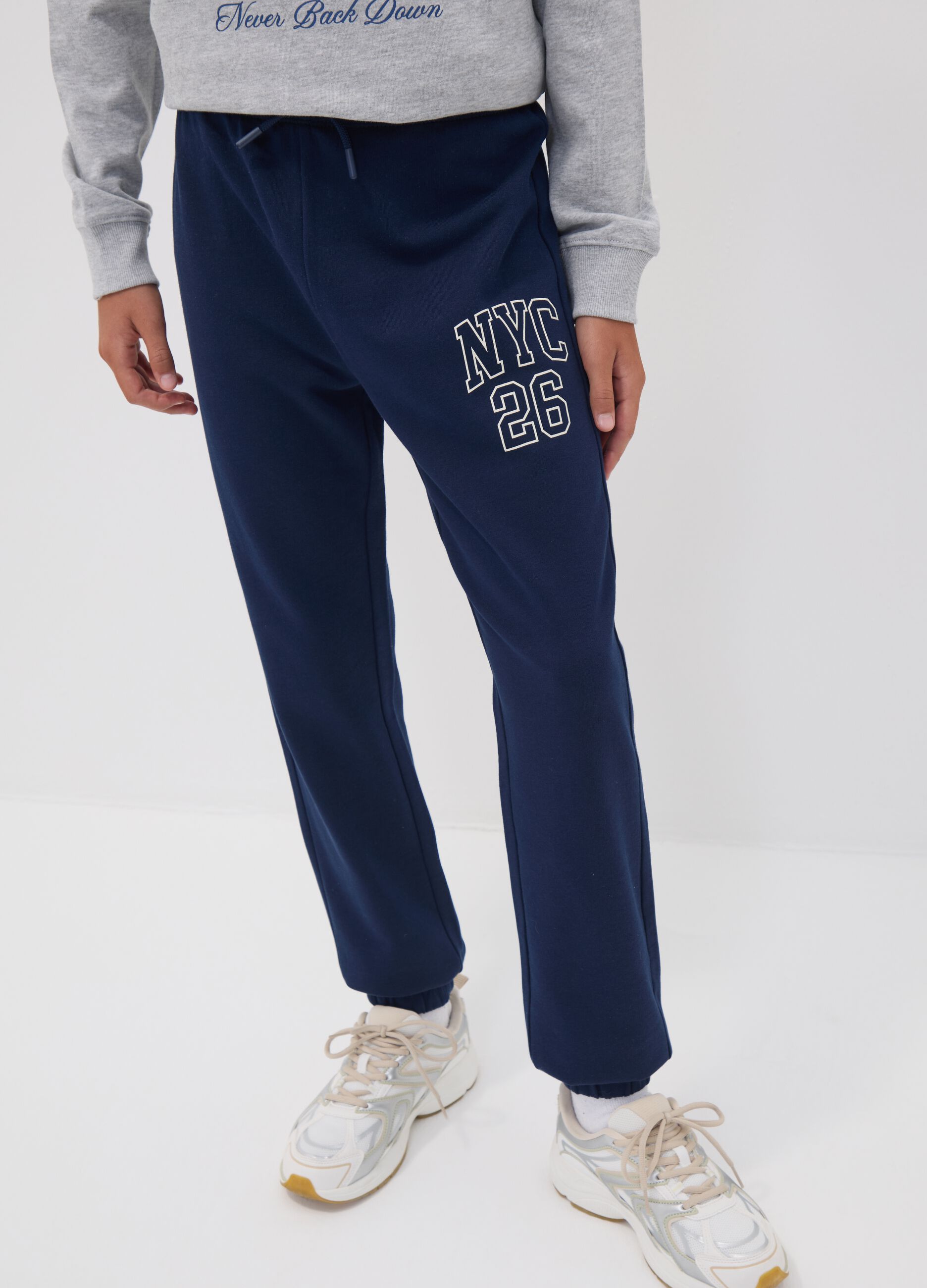 Blue pure cotton joggers with college print for boys