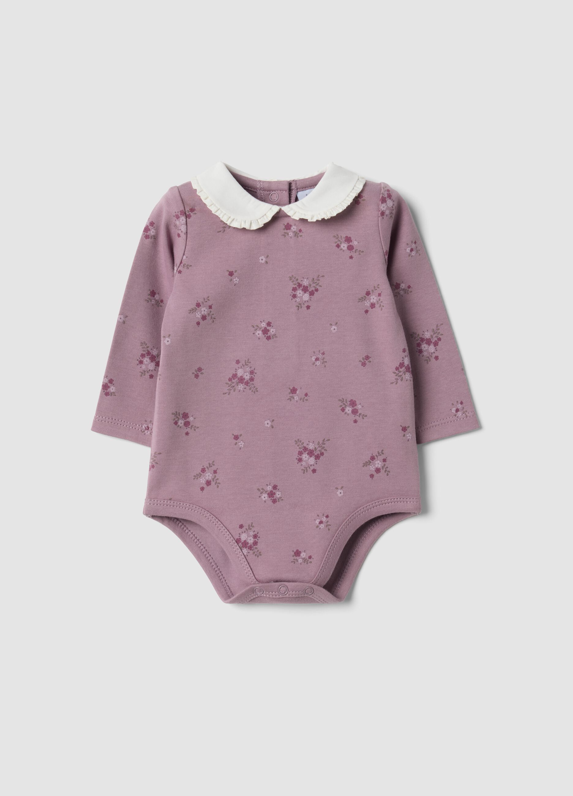 Purple organic cotton bodysuit with collar