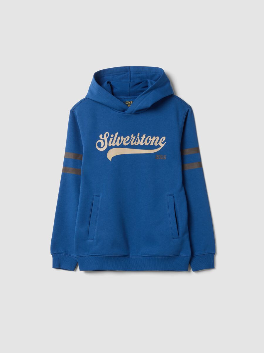 Blue cotton-blend hoodie with crew neck_0
