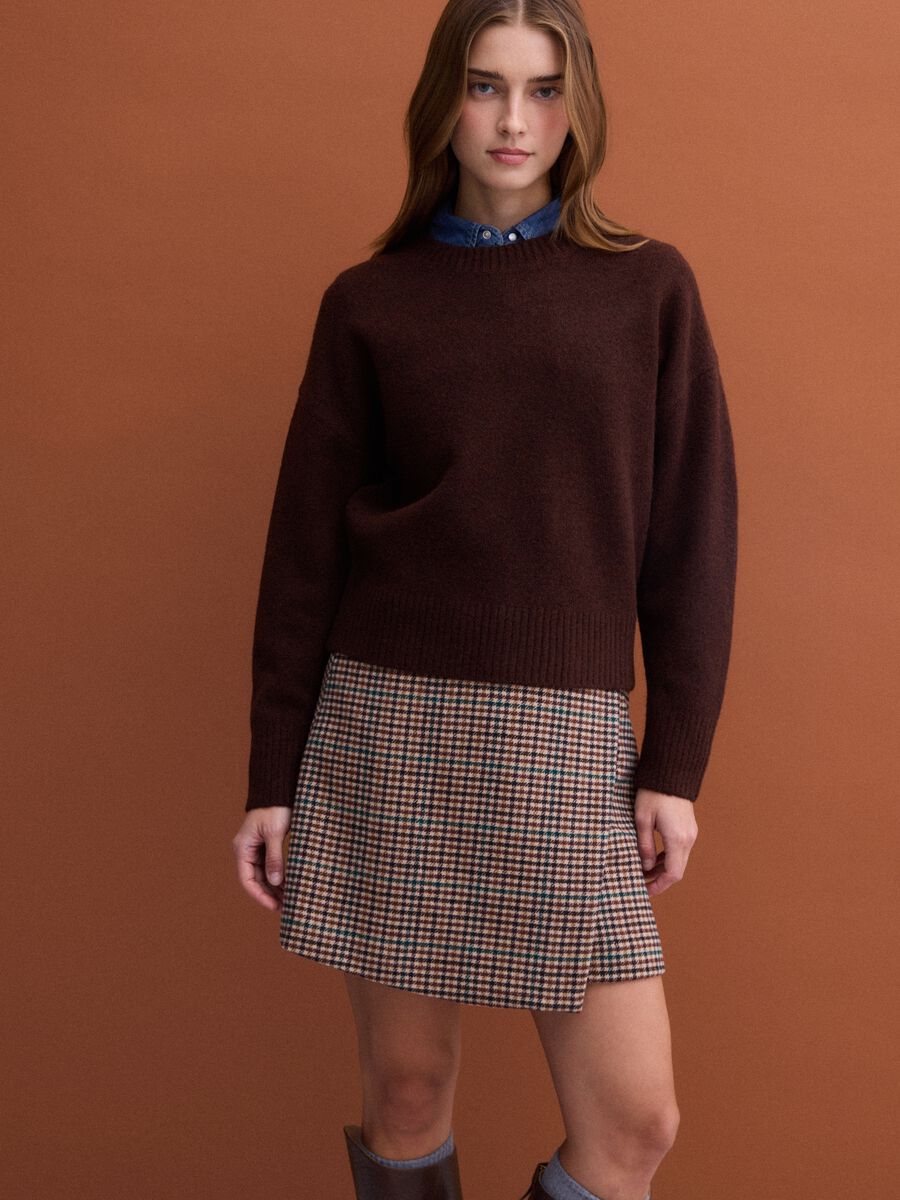 Dark brown crew-neck stretch wool jumper_0