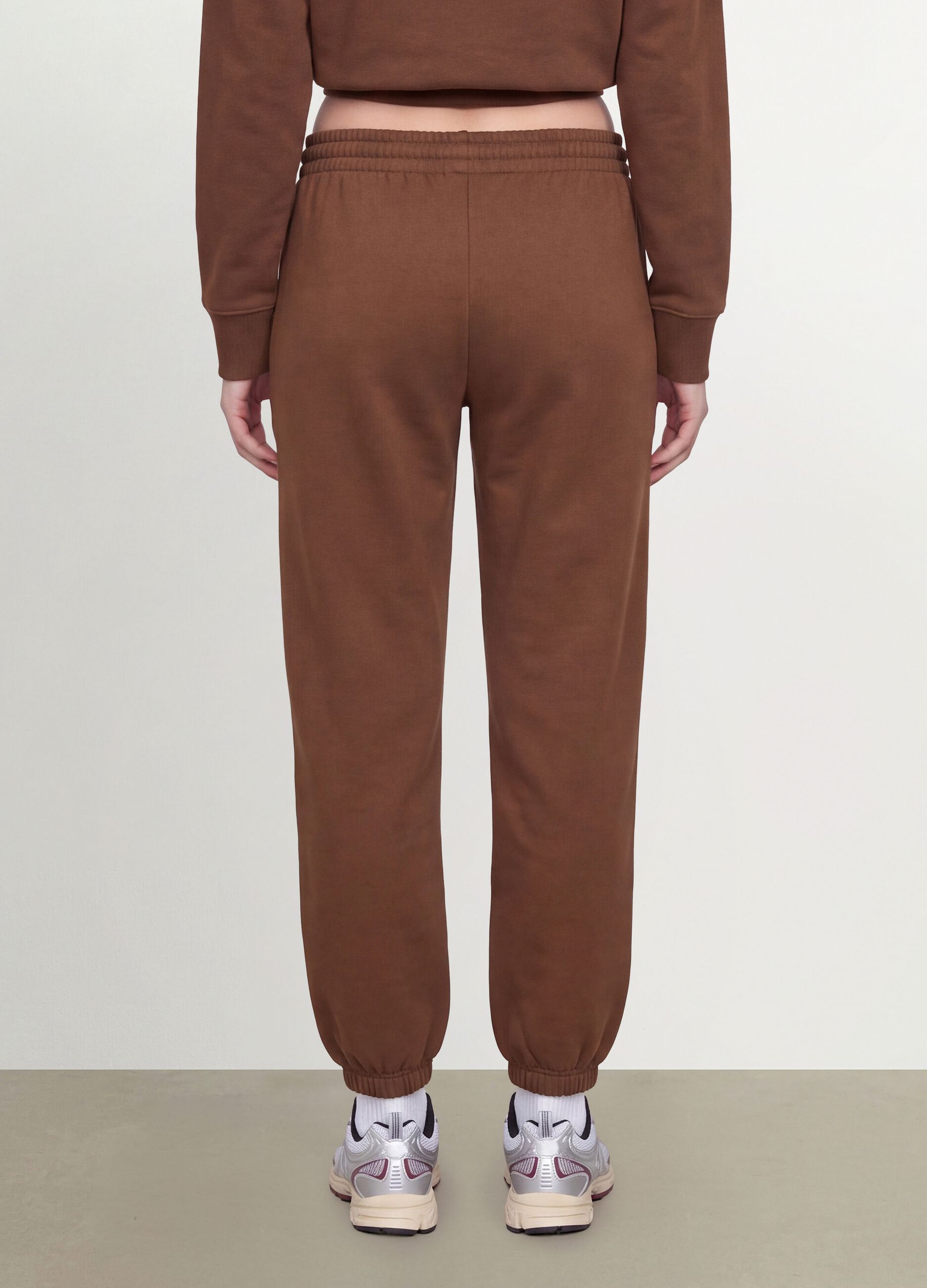 Brown cotton-blend joggers with elasticated waist, regular fit