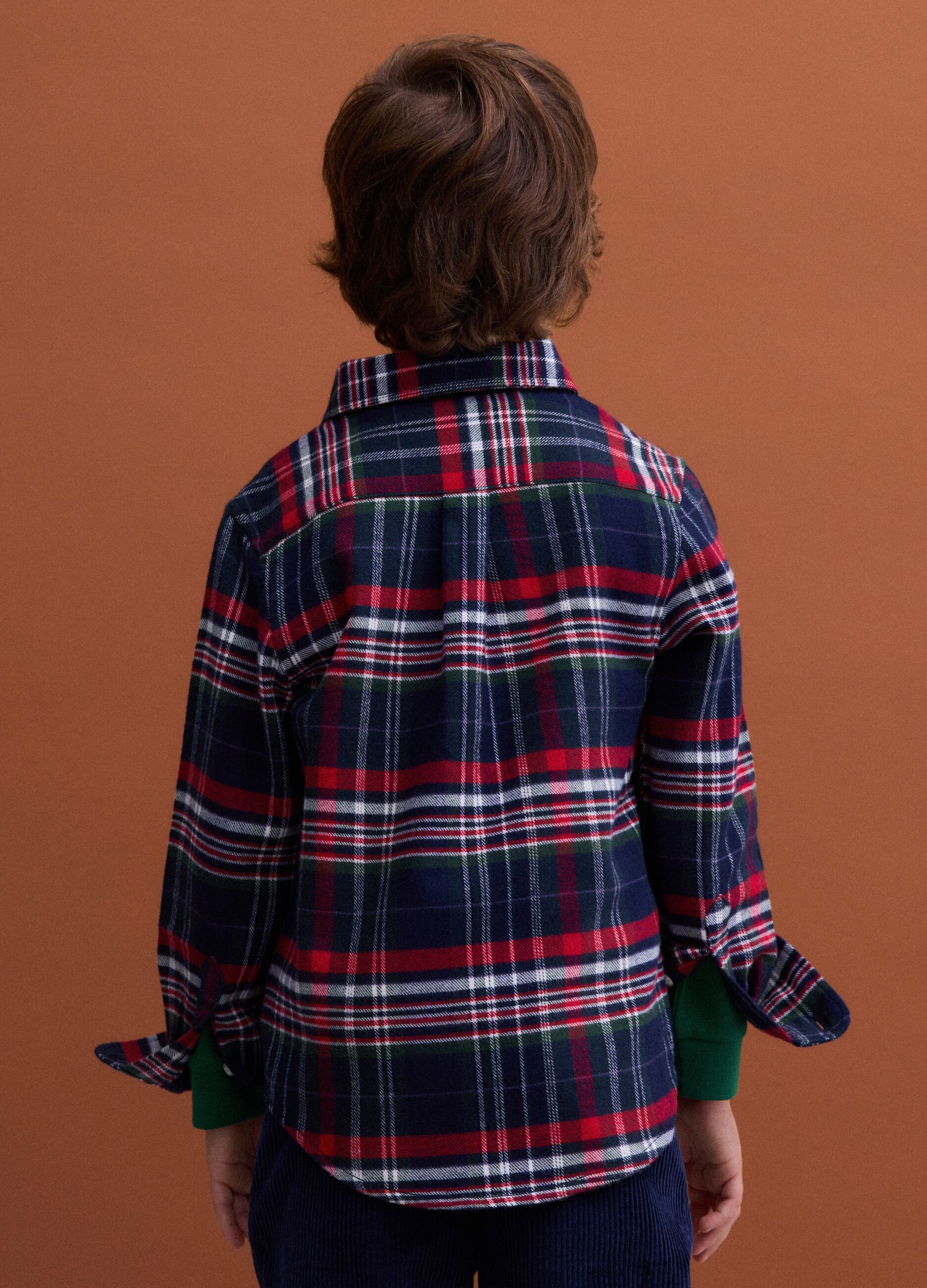 Blue and green checked pure cotton shirt