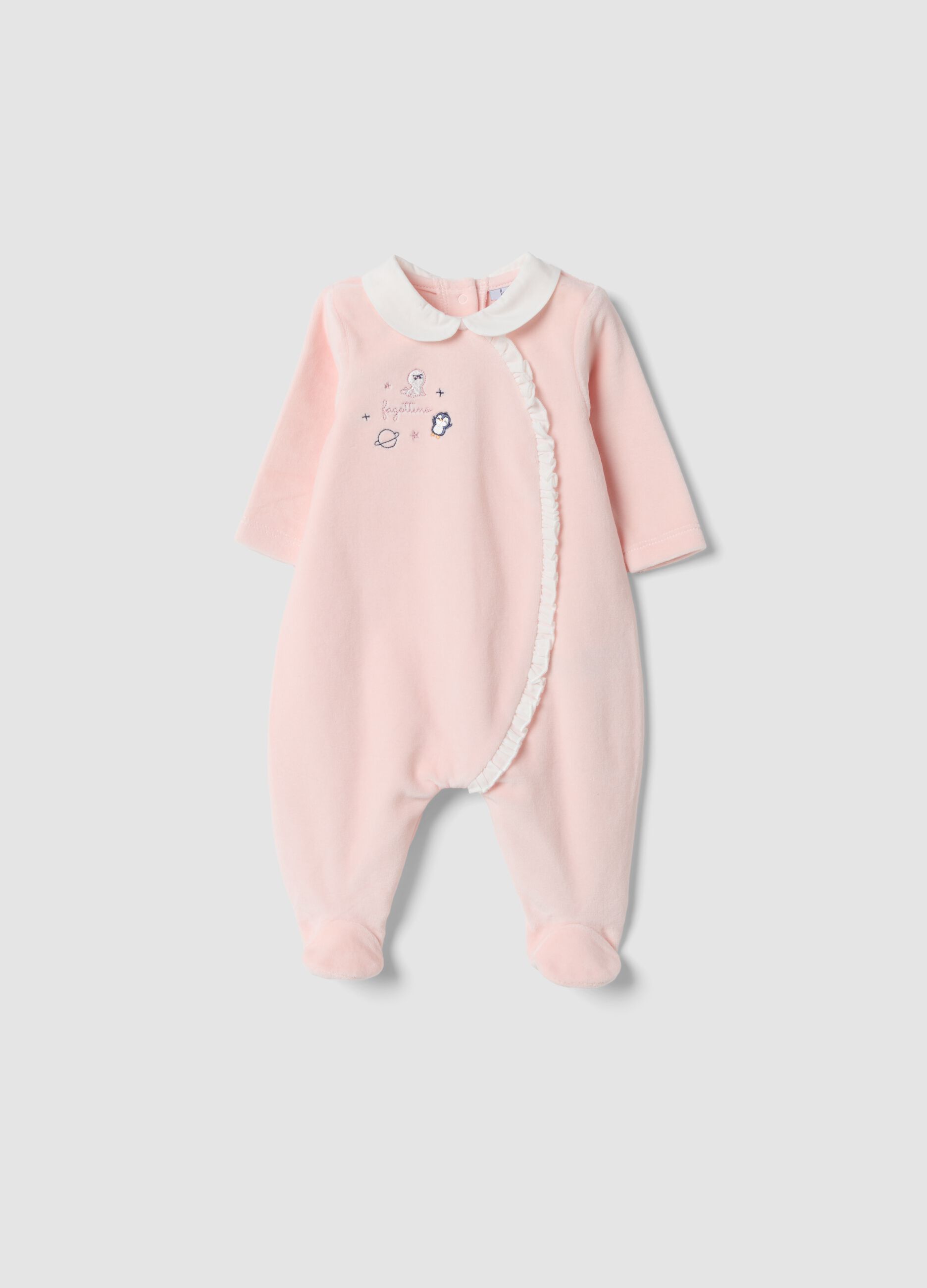 Tutina rosa in misto cotone organico con colletto bianco