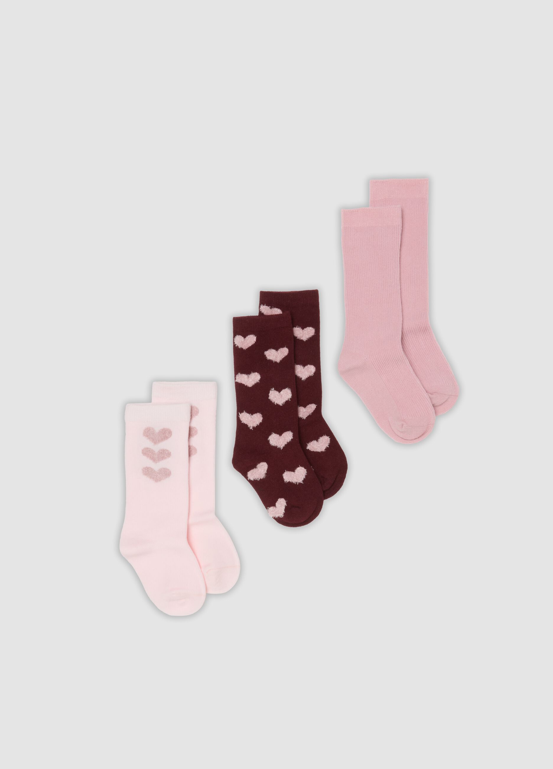 Tripack di calze lunghe rosa in cotone organico elasticizzato