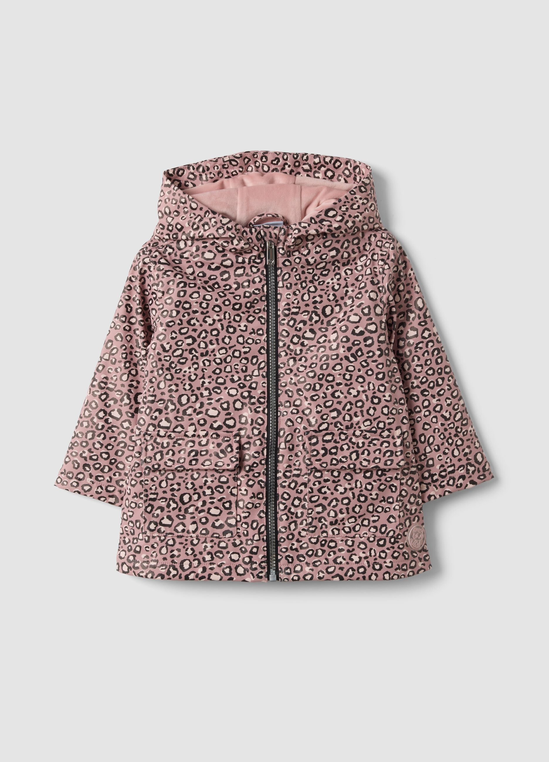 Pink padded hooded animal print jacket for girls