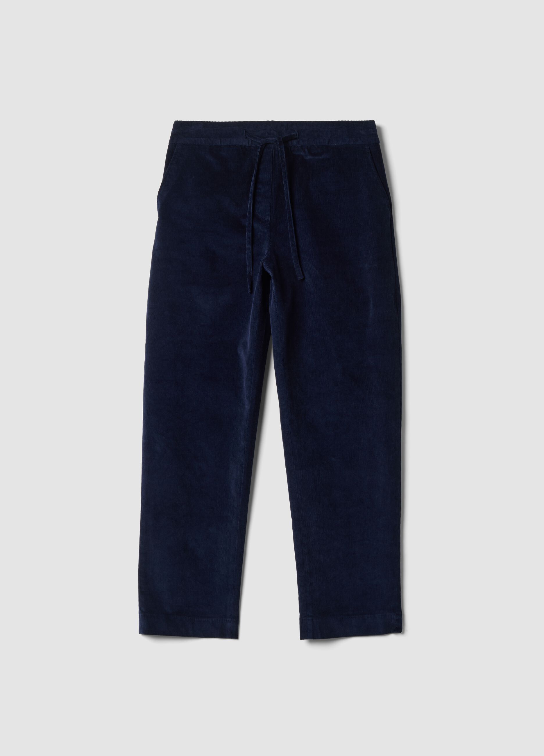 Pantaloni blu in cotone elasticizzato a coste con vita elasticizzata
