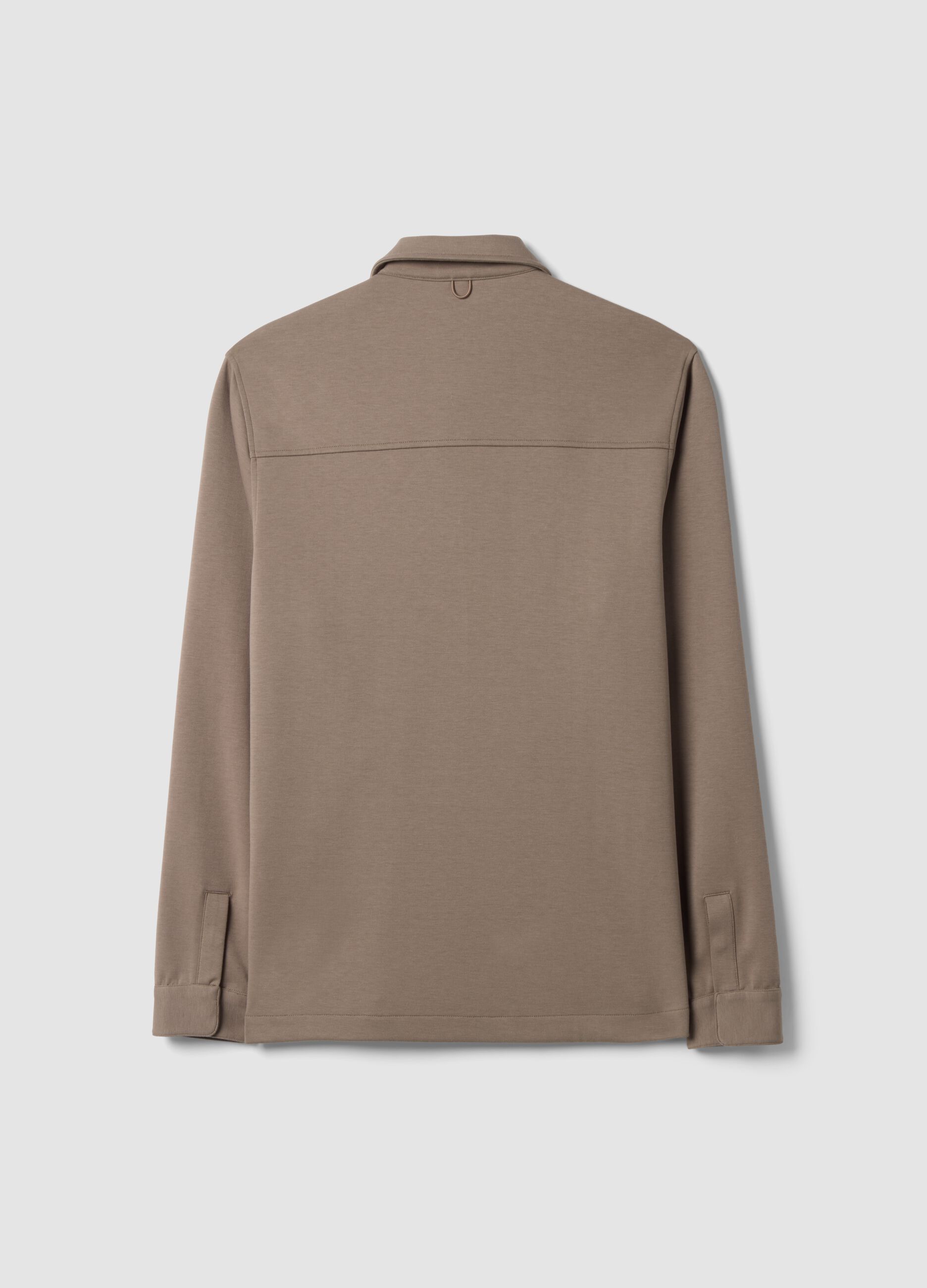 Breathable brown cotton-blend shacket with regular collar and fit