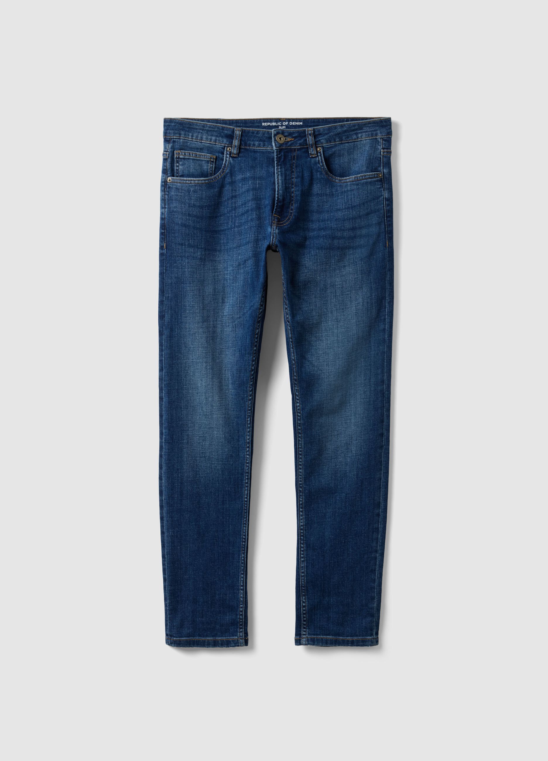 Blue Stretch Denim Slim Fit Cotton Jeans