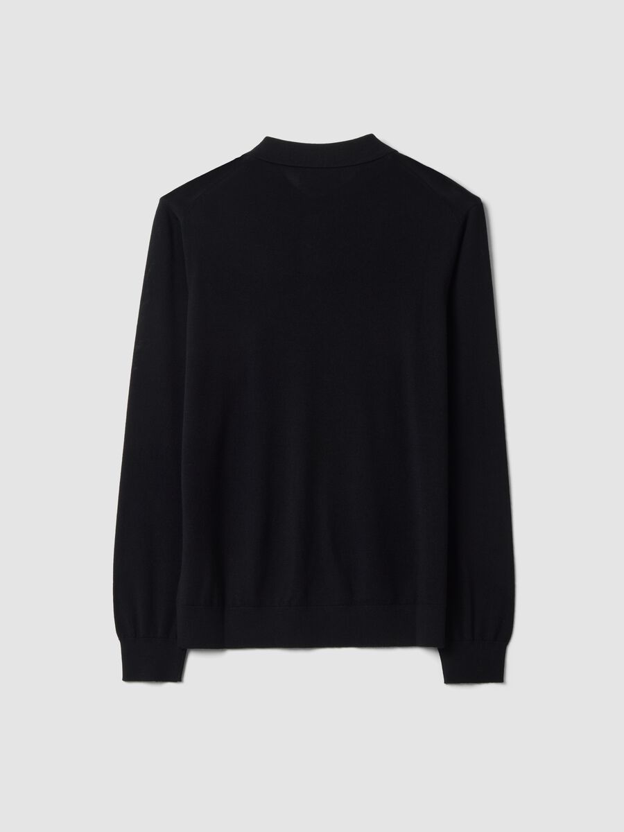 Black pure merino wool polo jumper with polo collar_6
