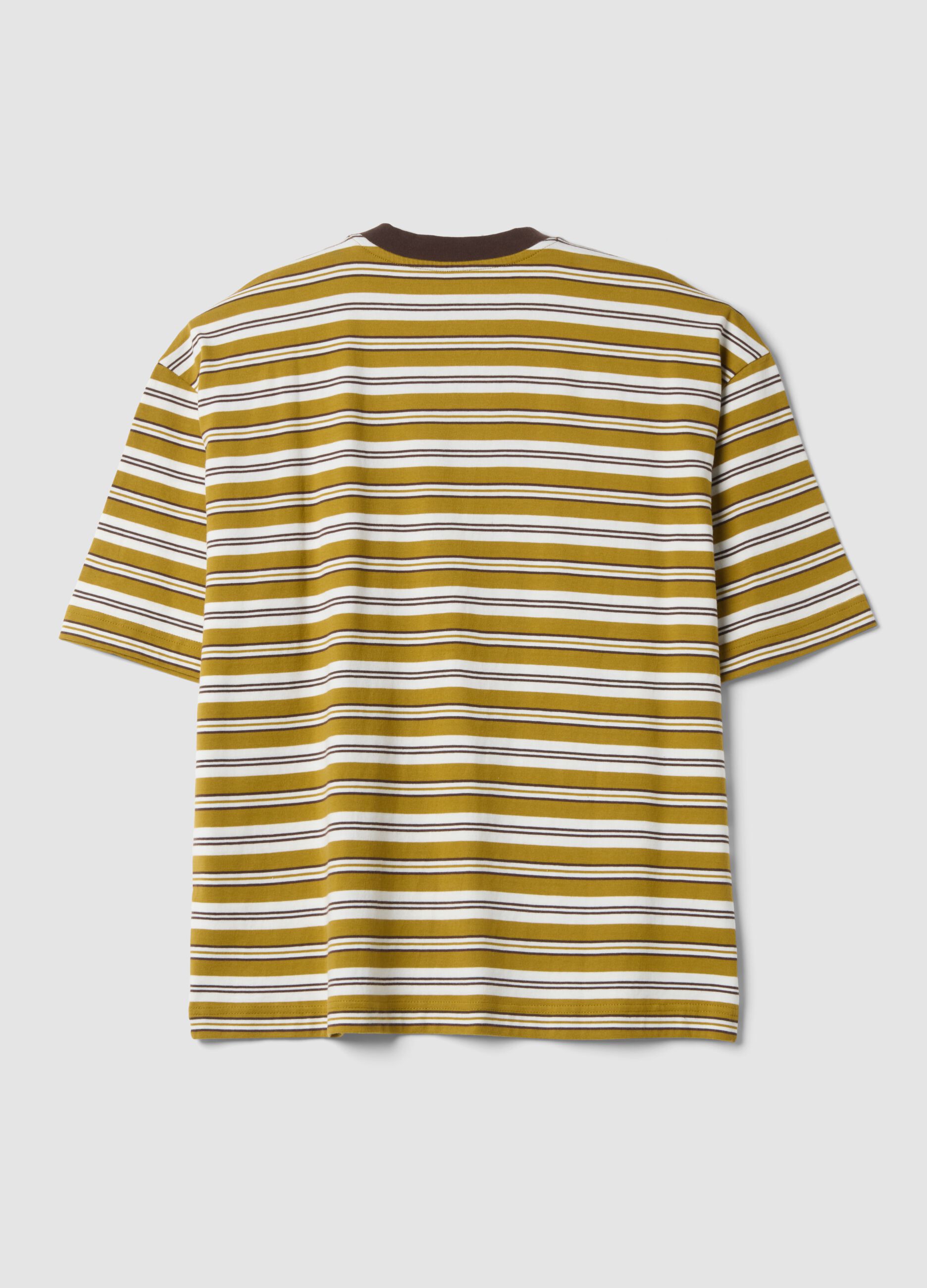 T-shirt marrone a righe in puro cotone boxy fit