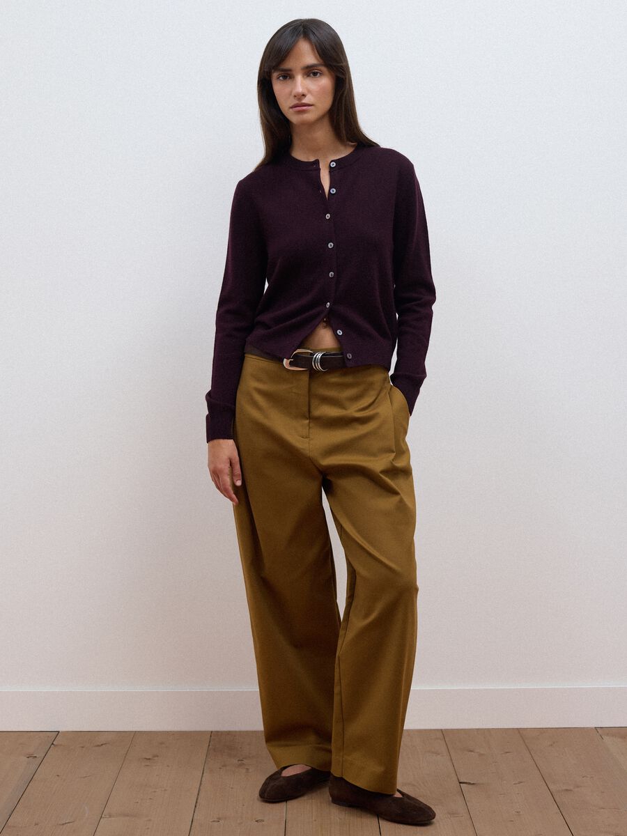 Purple pure wool crew-neck cardigan with buttons, regular fit_1