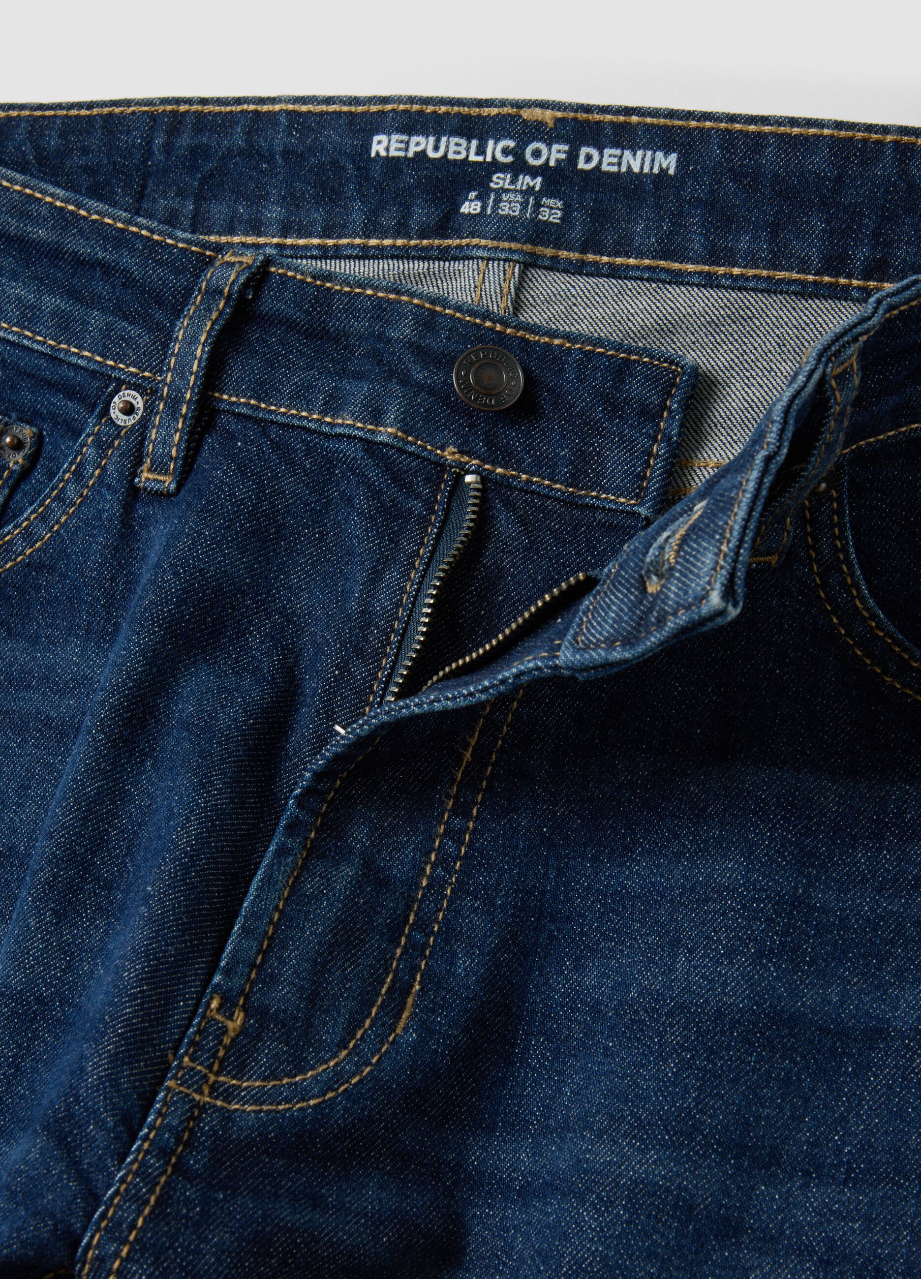 Slim fit dark-wash stretch cotton jeans