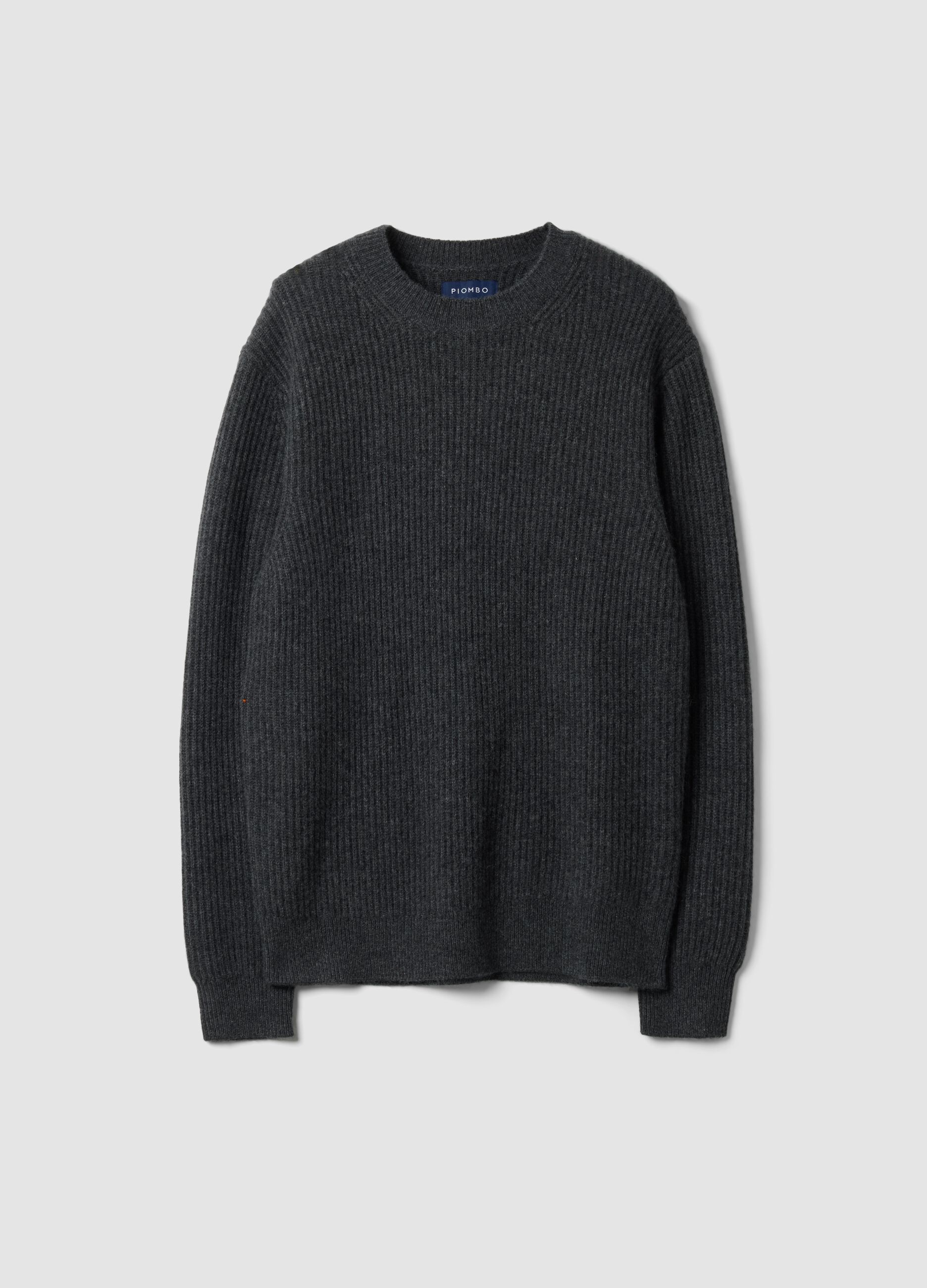 Grey pure cashmere ribbed jumper, regular fit