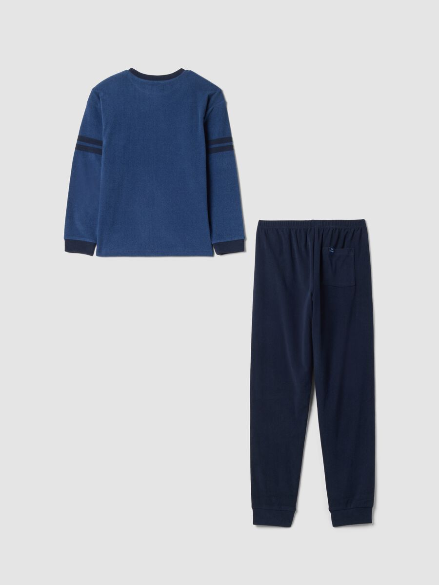 Blue long pyjamas in stretch fabric with crew neck_1