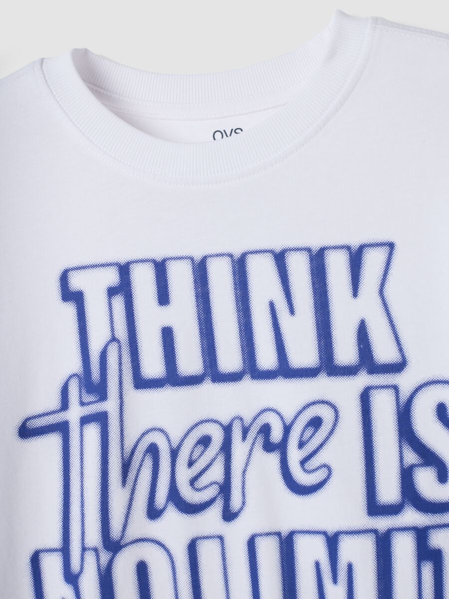 White crew-neck T-shirt in pure organic cotton with slogan, relaxed fit_2