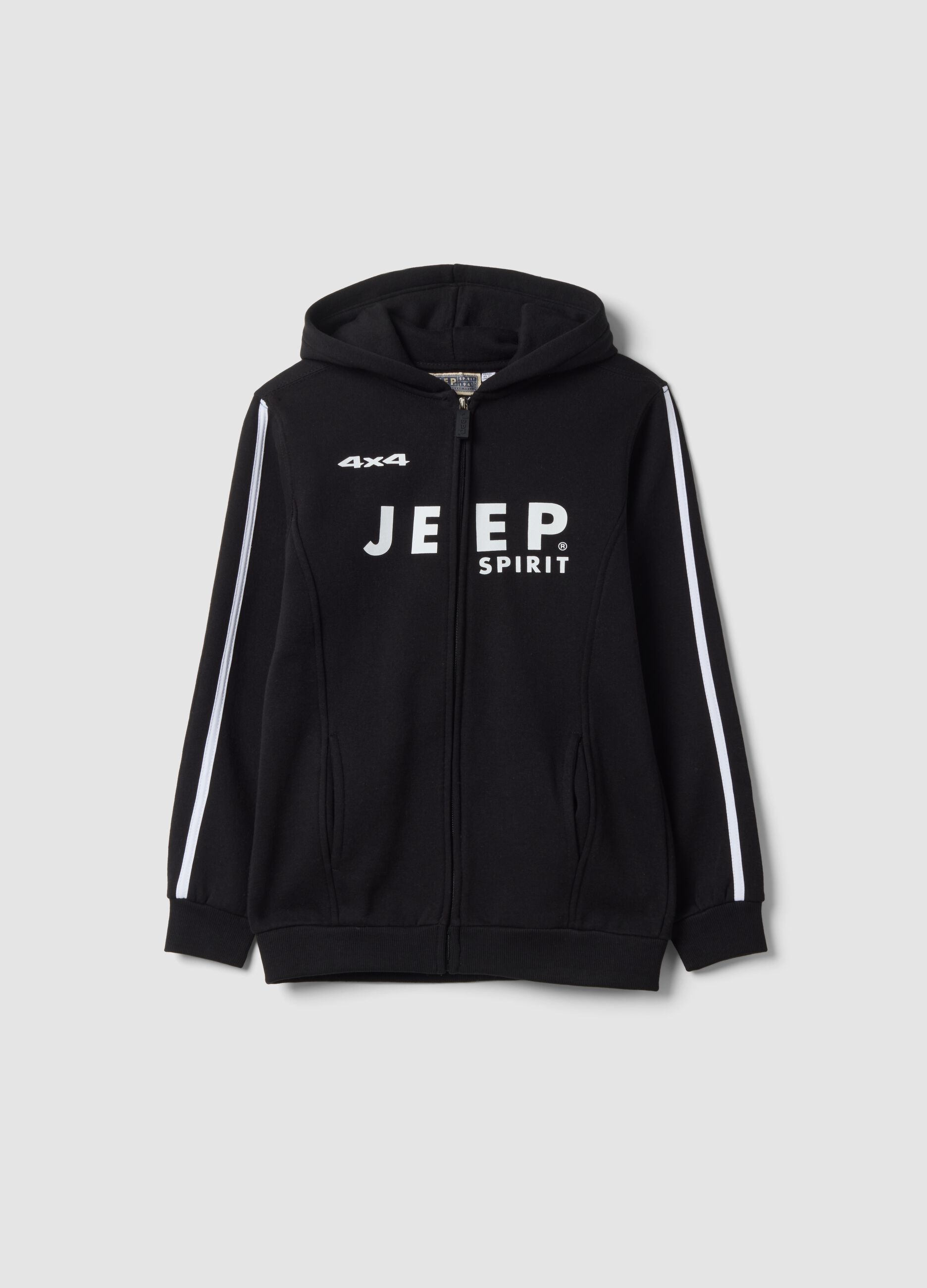 هودي أسود من مزيج القطن مع طباعة Jeep