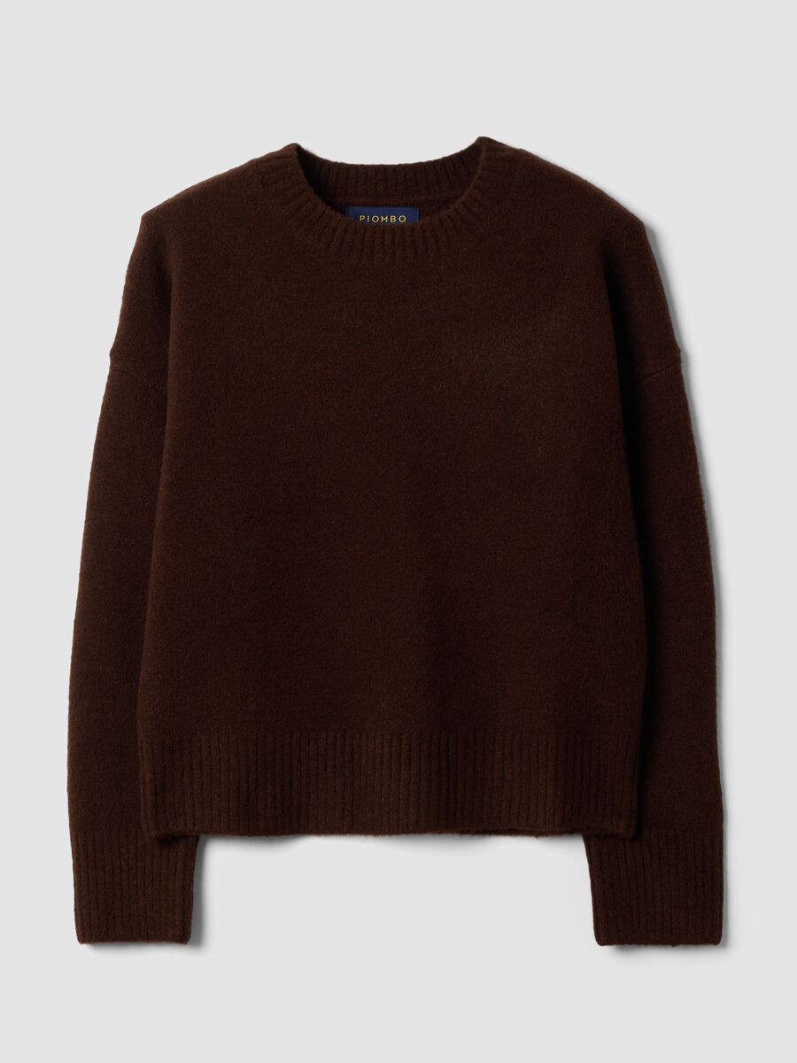 Dark brown crew-neck stretch wool jumper_4