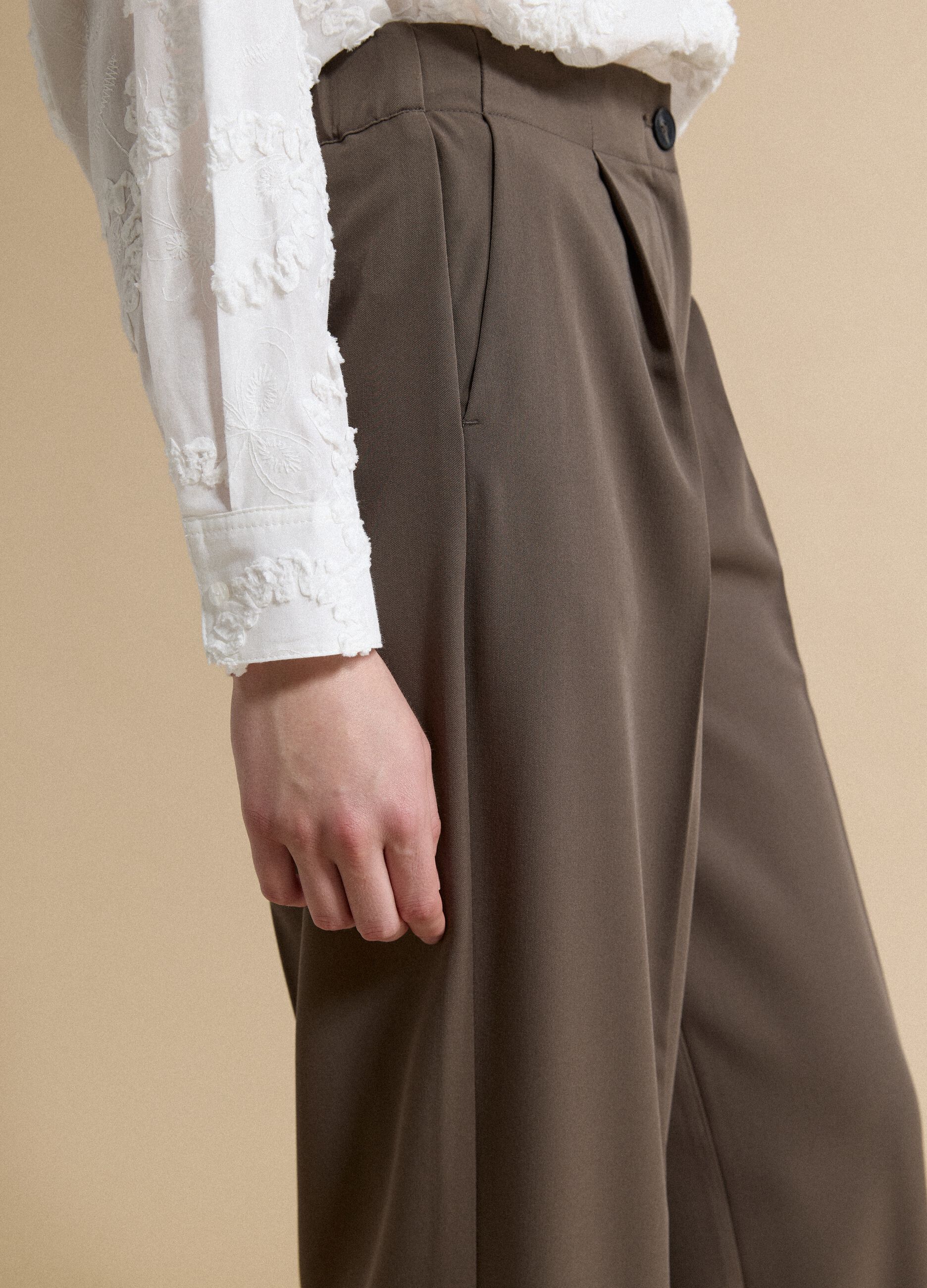Brown formal stretch-viscose regular-fit trousers