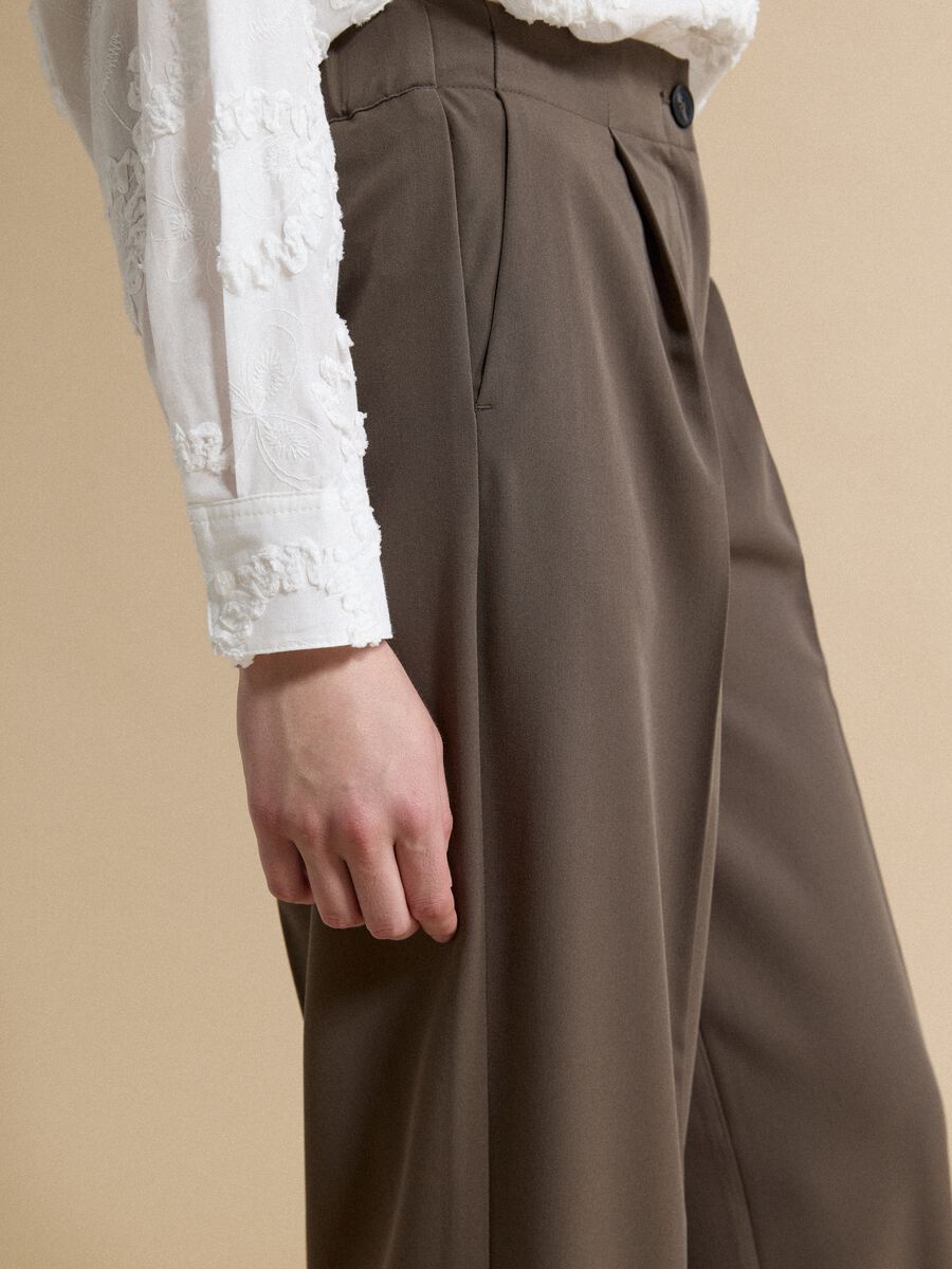 Brown formal stretch-viscose regular-fit trousers_3