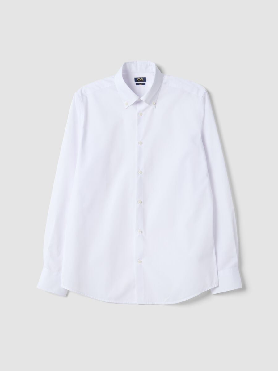 White button-down slim-fit long-sleeve Easy Iron shirt_4