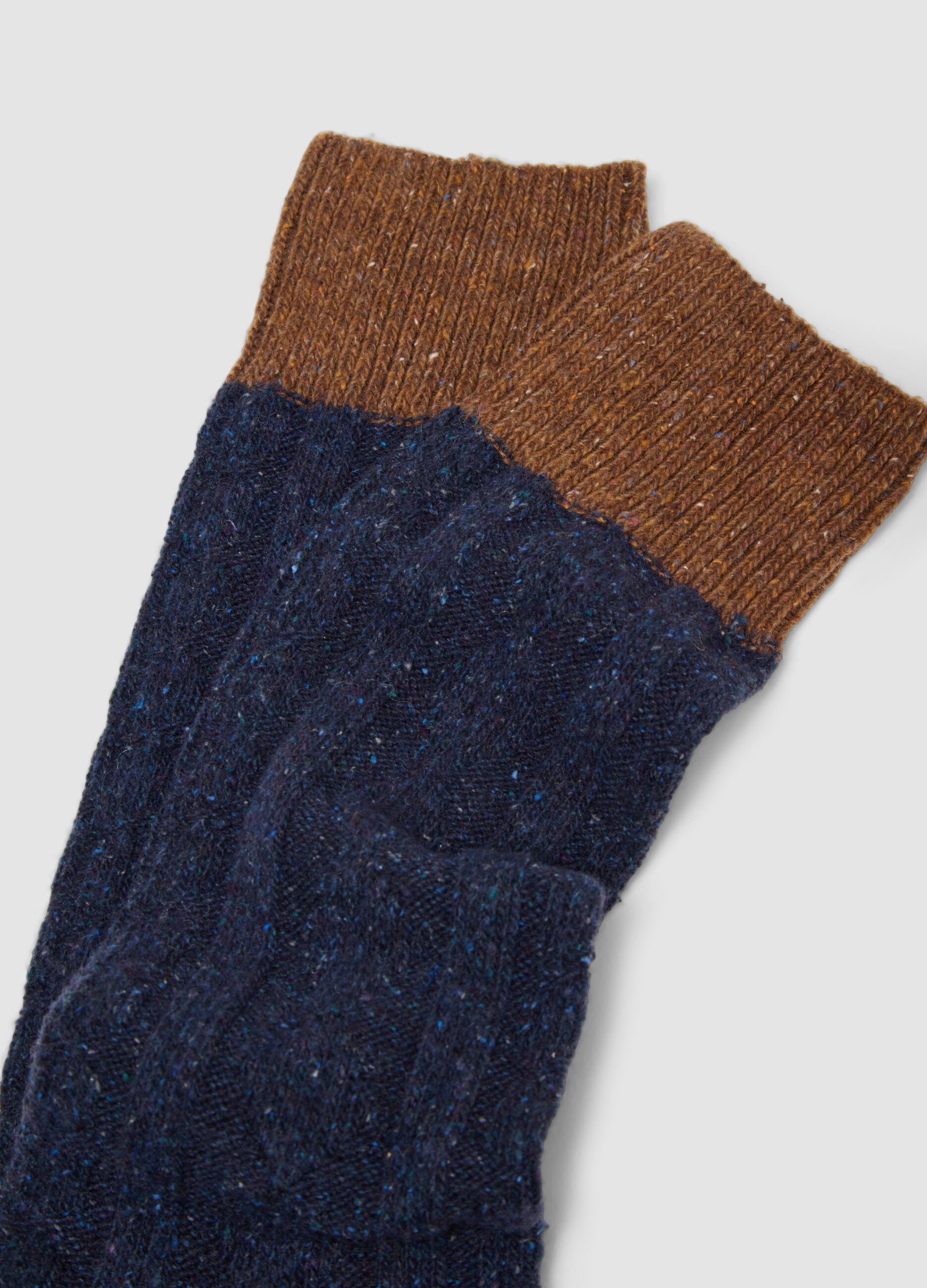 Navy Blue Short Socks in Stretch Wool and Silk