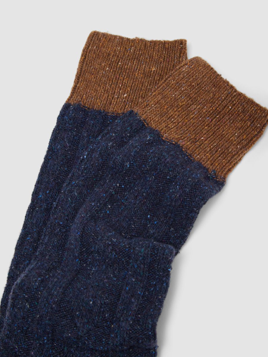 Navy Blue Short Socks in Stretch Wool and Silk_1