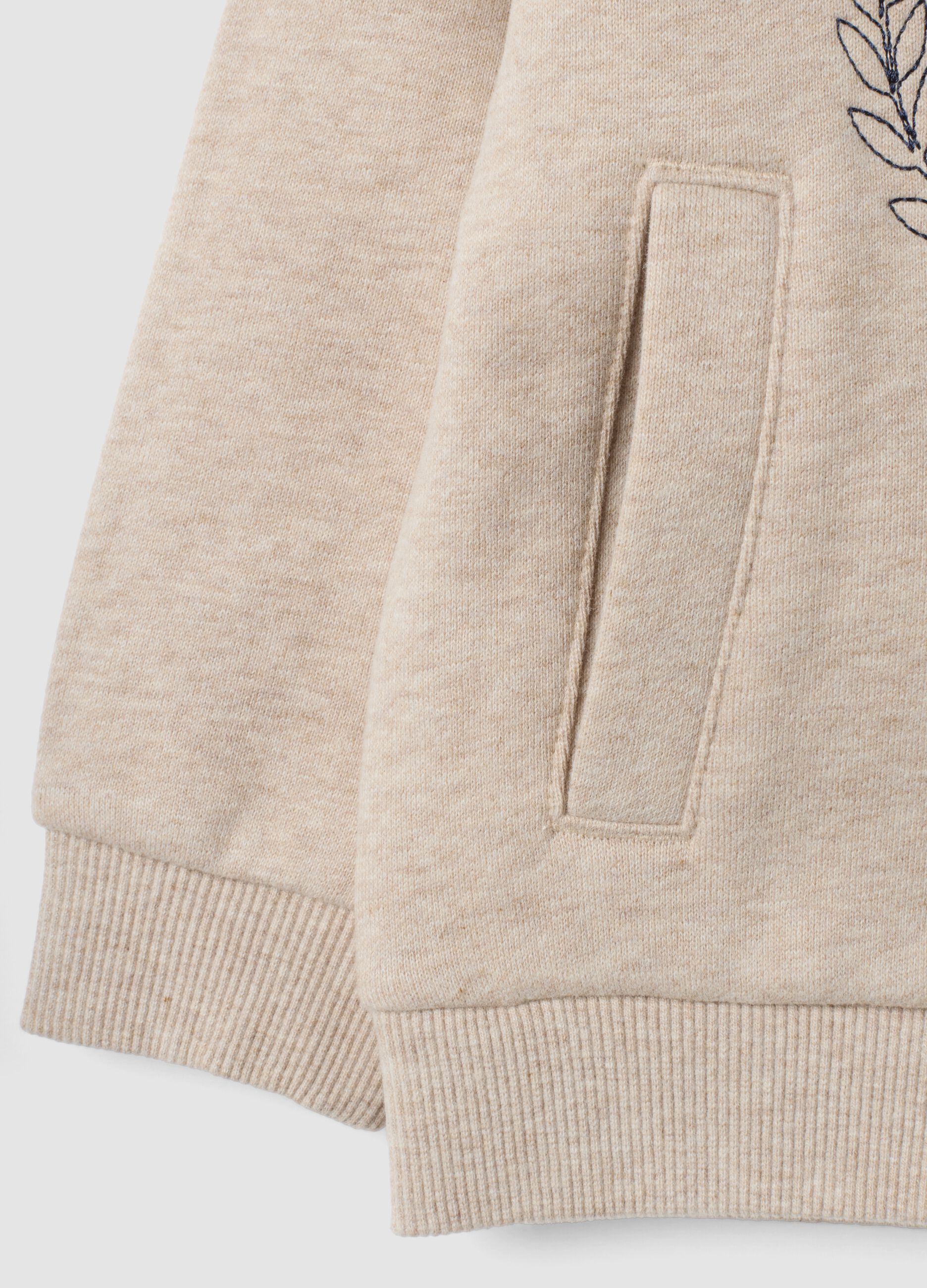 Beige pure cotton hoodie sweatshirt with crew neck