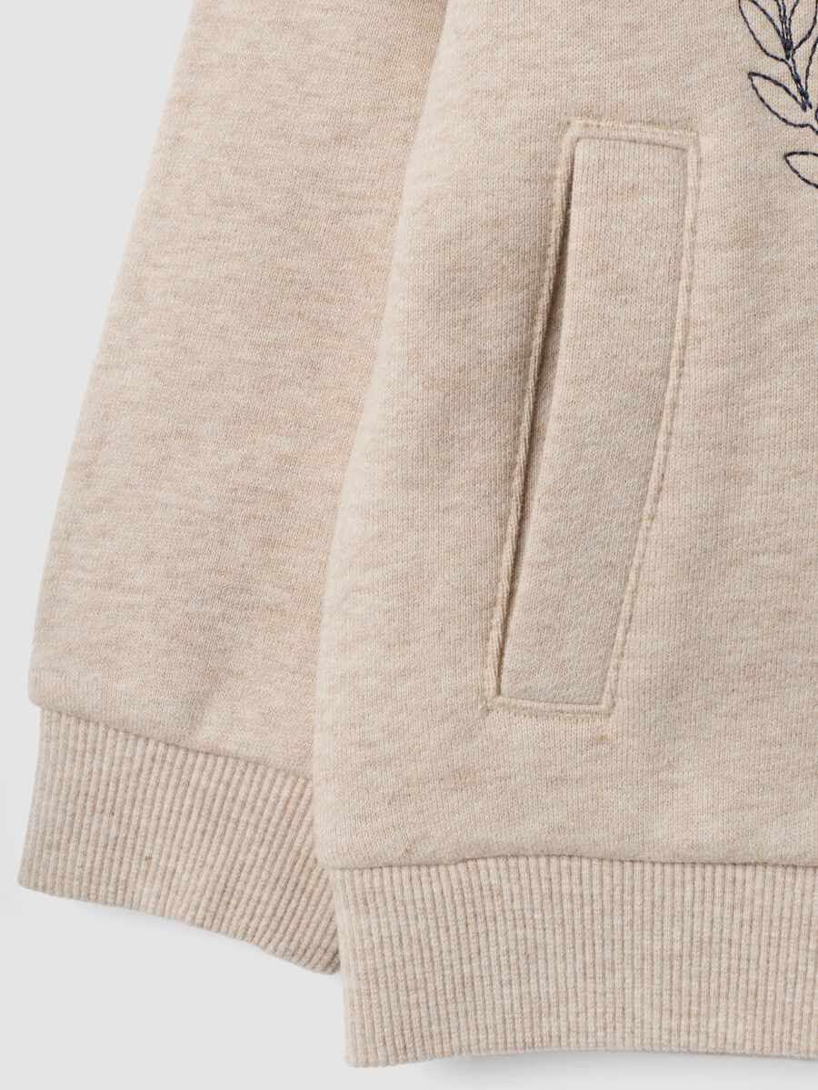 Beige pure cotton hoodie sweatshirt with crew neck_3