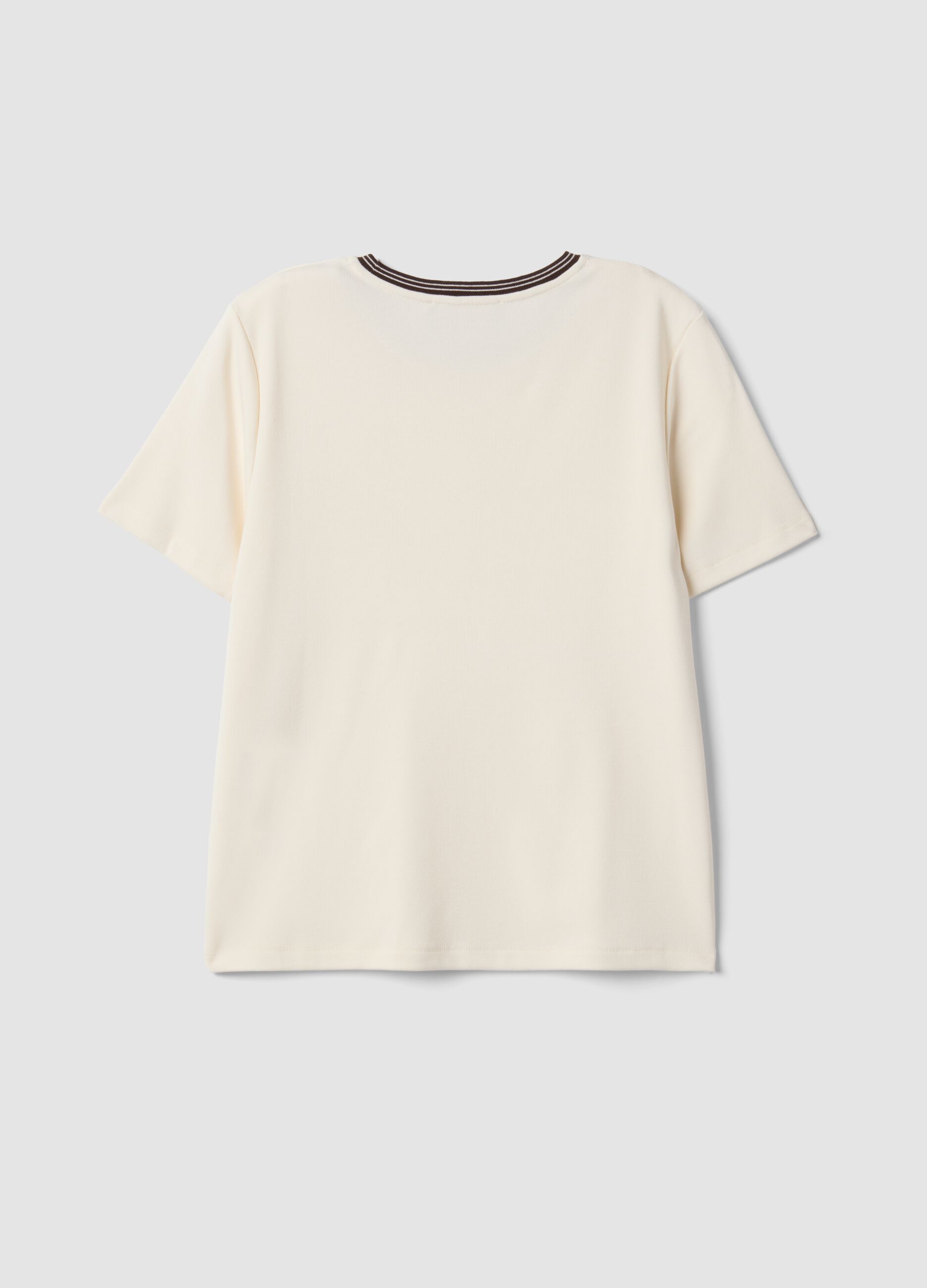 Beige stretch viscose crew-neck T-shirt