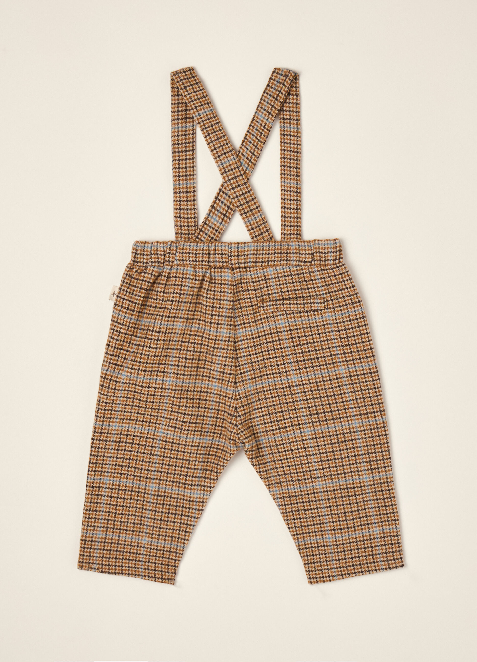 Brown checked cotton-blend trousers with braces
