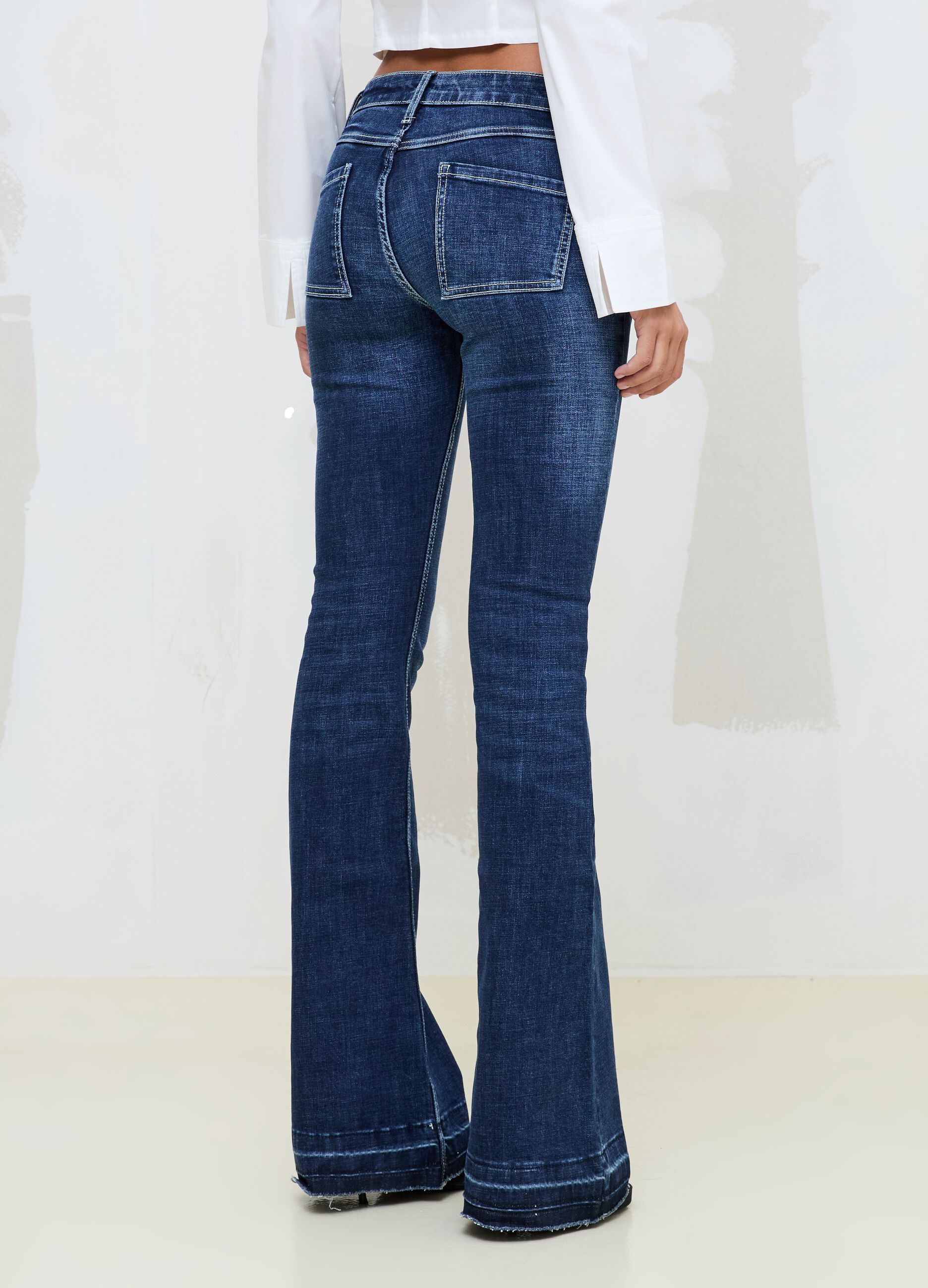 Slim Flare Dark Blue Washed Denim Jeans