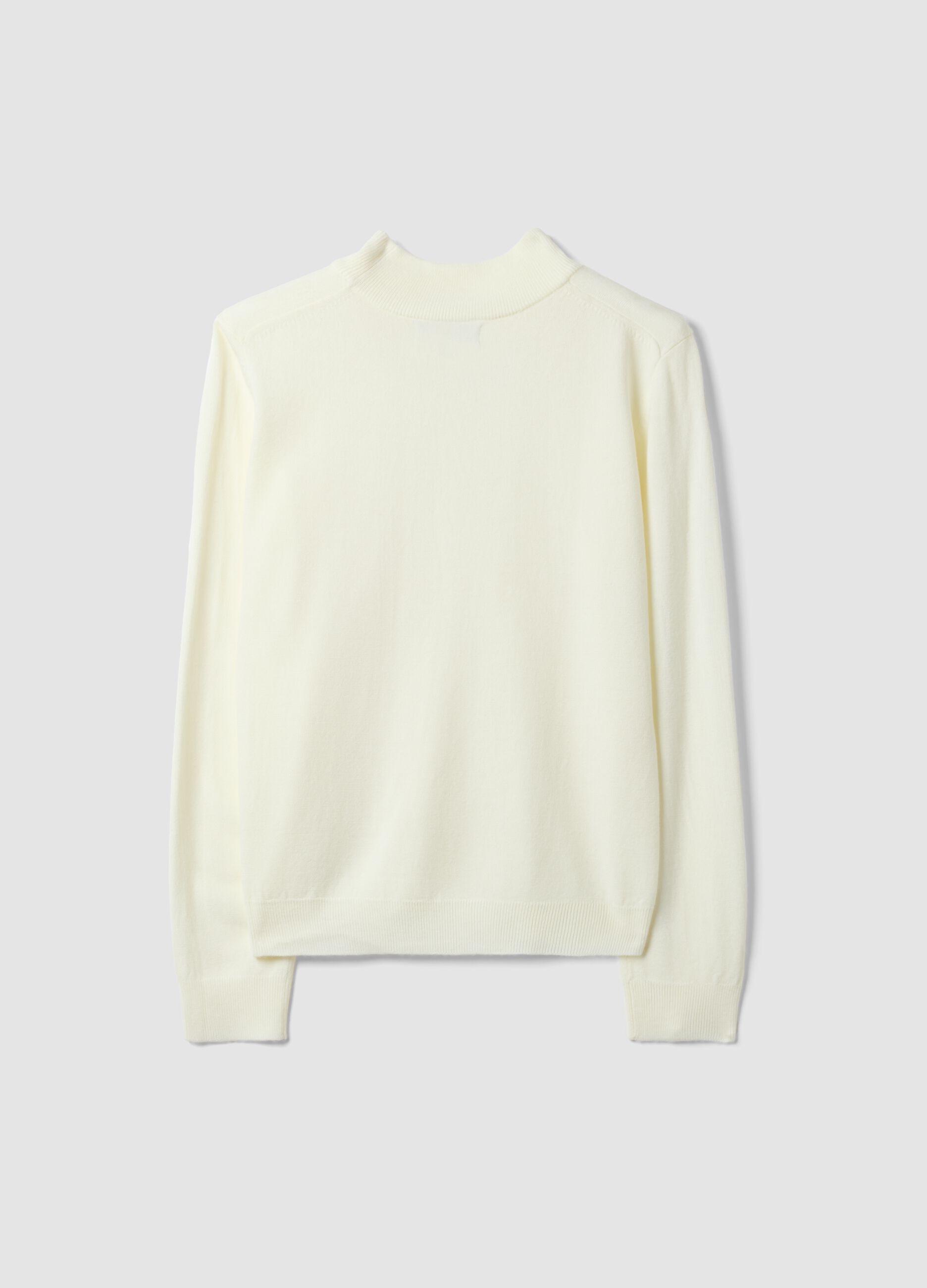 White long-sleeved top with high neck, regular fit