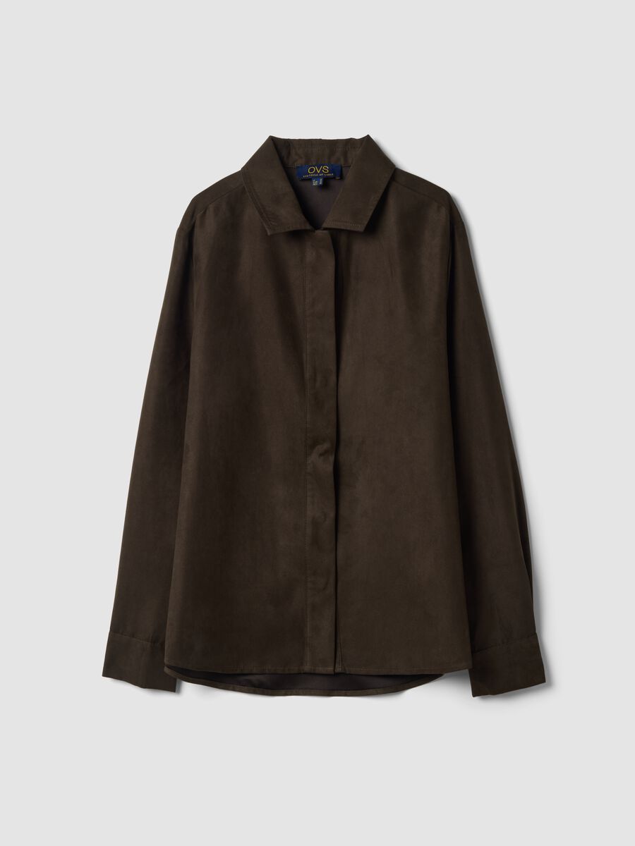 Camicia marrone regular fit con collo classico_0