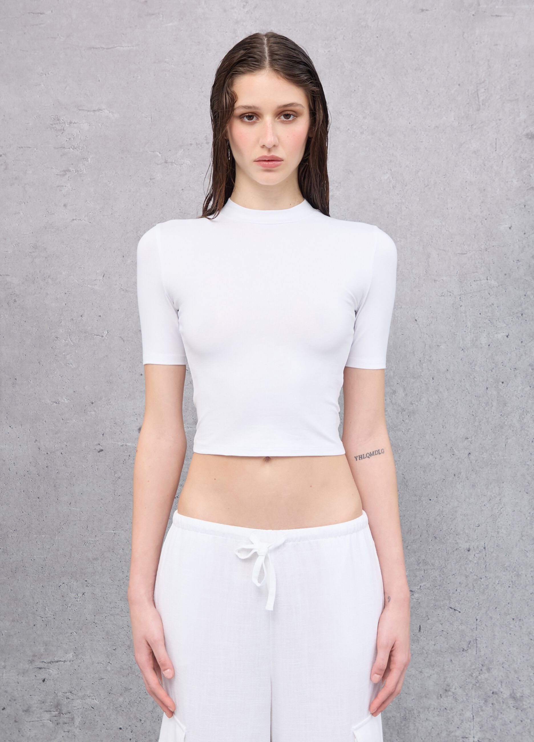 Mockneck White T-shirt