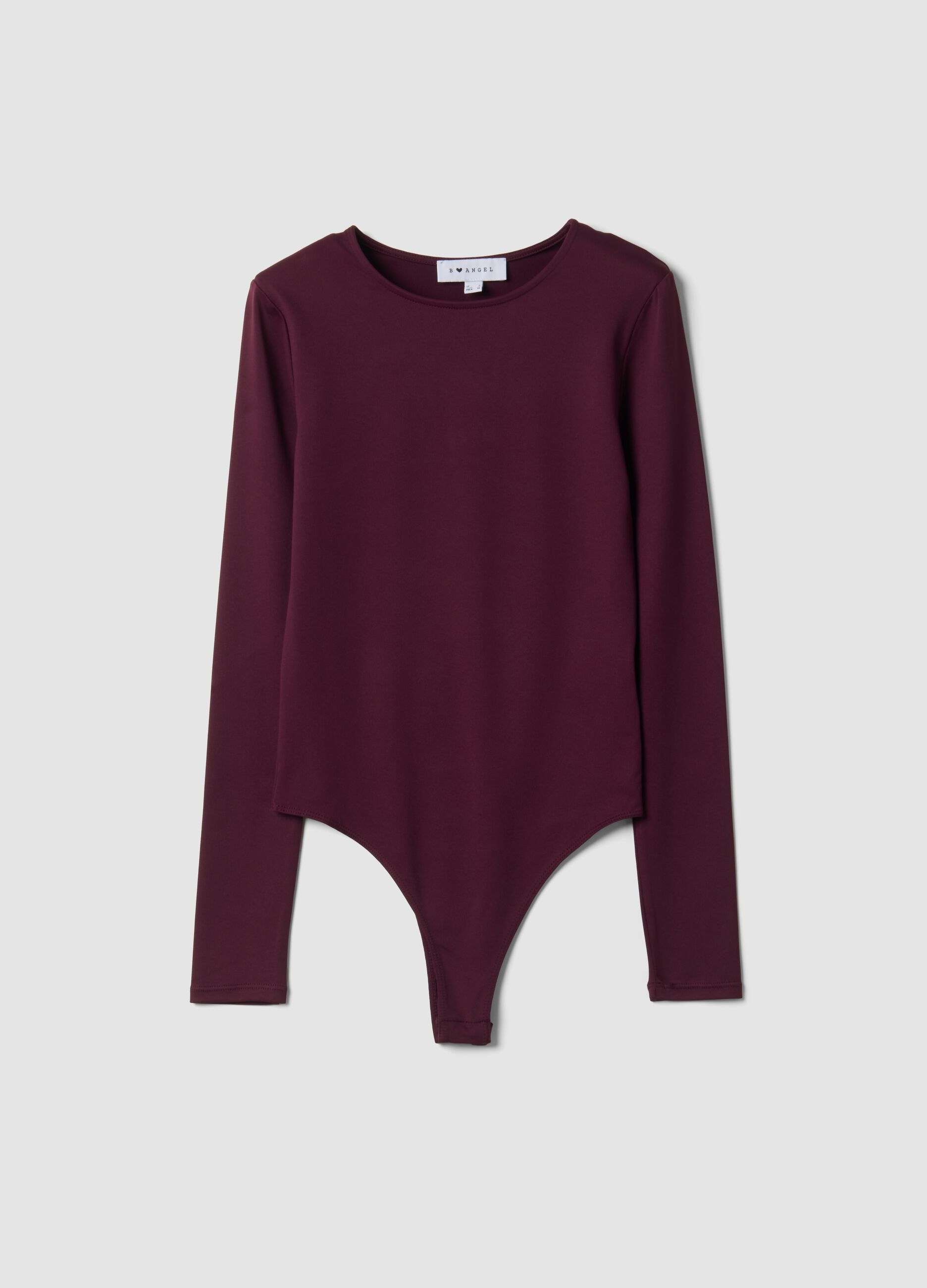 Purple fitted stretch bodysuit with crew neck