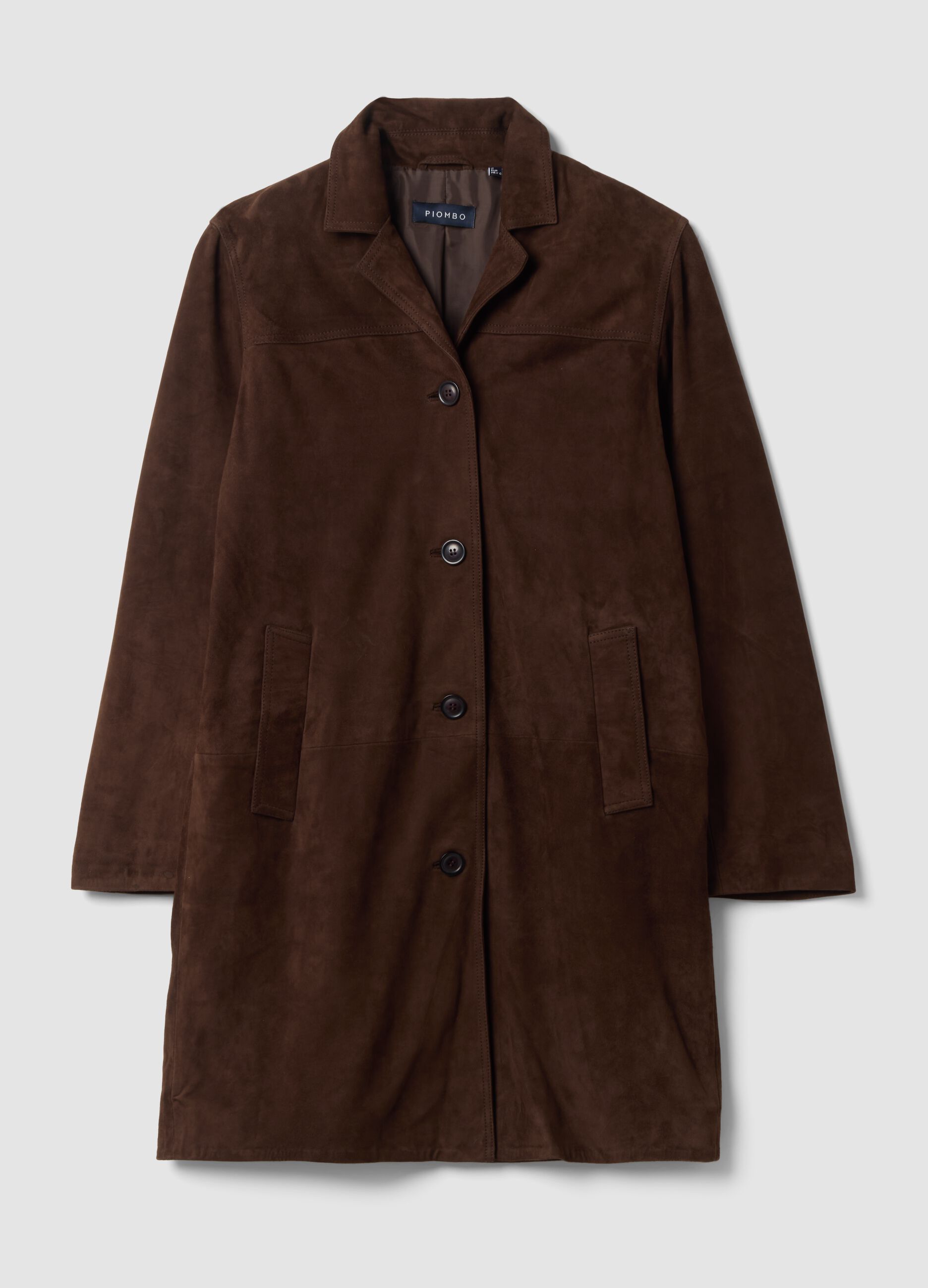 Long brown regular-fit genuine leather coat