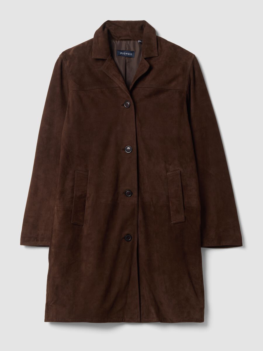Long brown regular-fit genuine leather coat_0