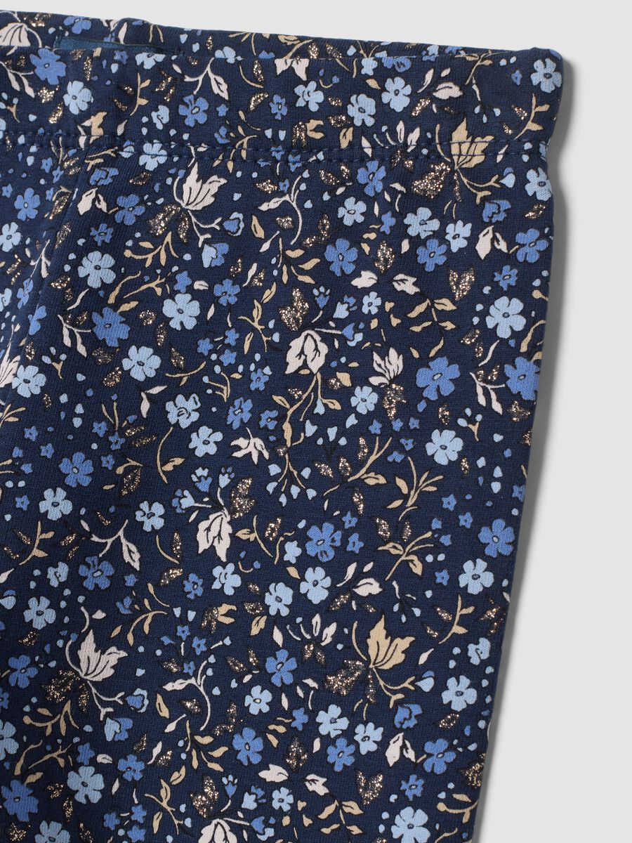 Blue skinny organic stretch cotton leggings with floral print_3