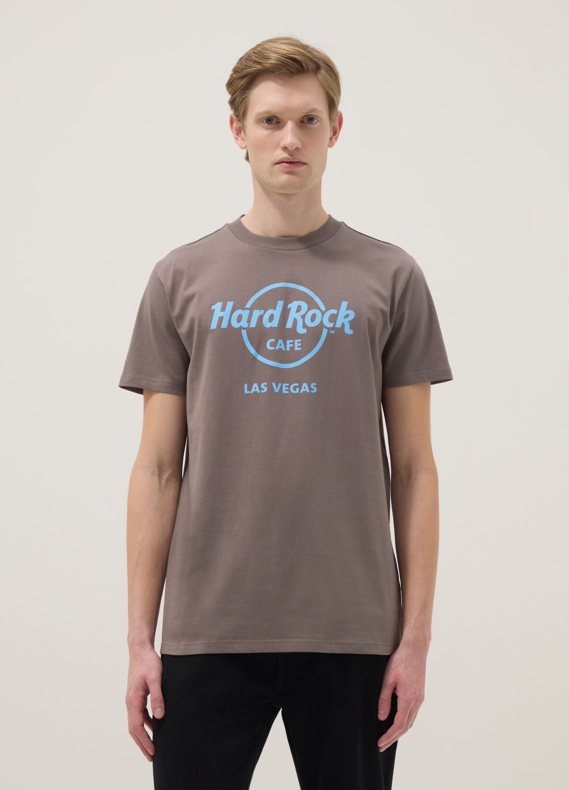 Grey regular fit pure cotton T-shirt with Hard Rock Cafe logo