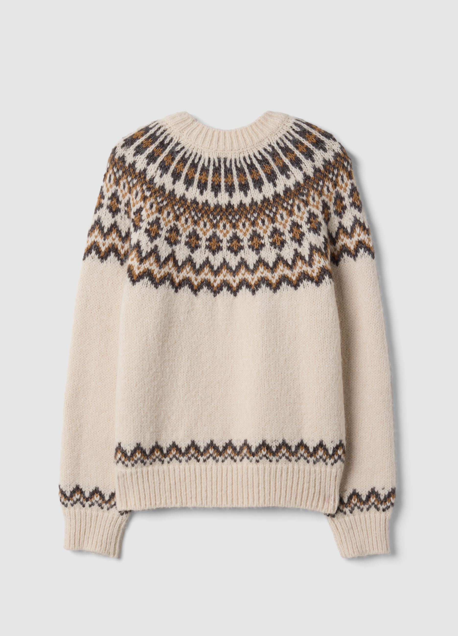 Maglione beige jacquard con Collo rialzato