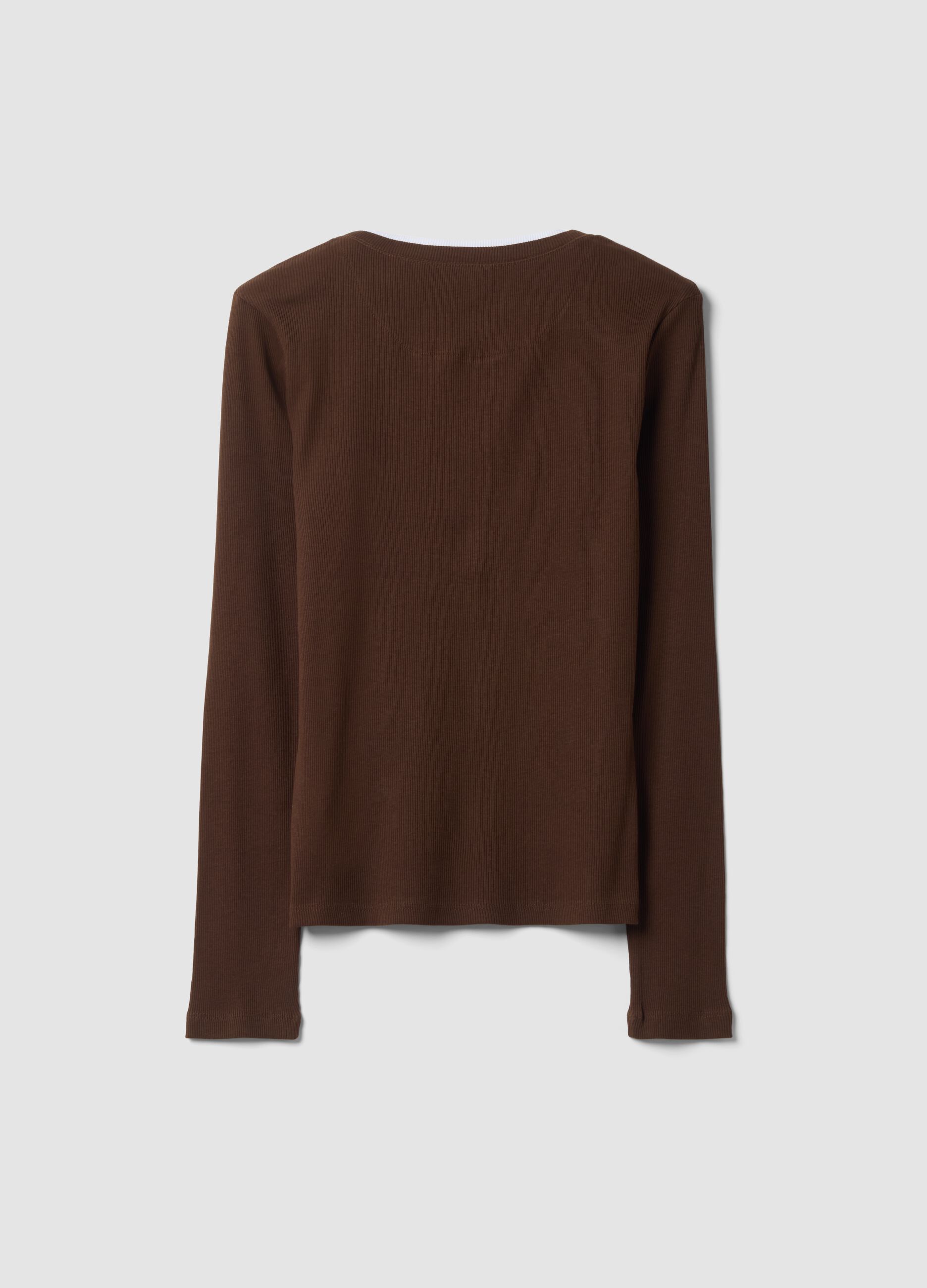 Brown crew-neck T-shirt in pure cotton, regular fit